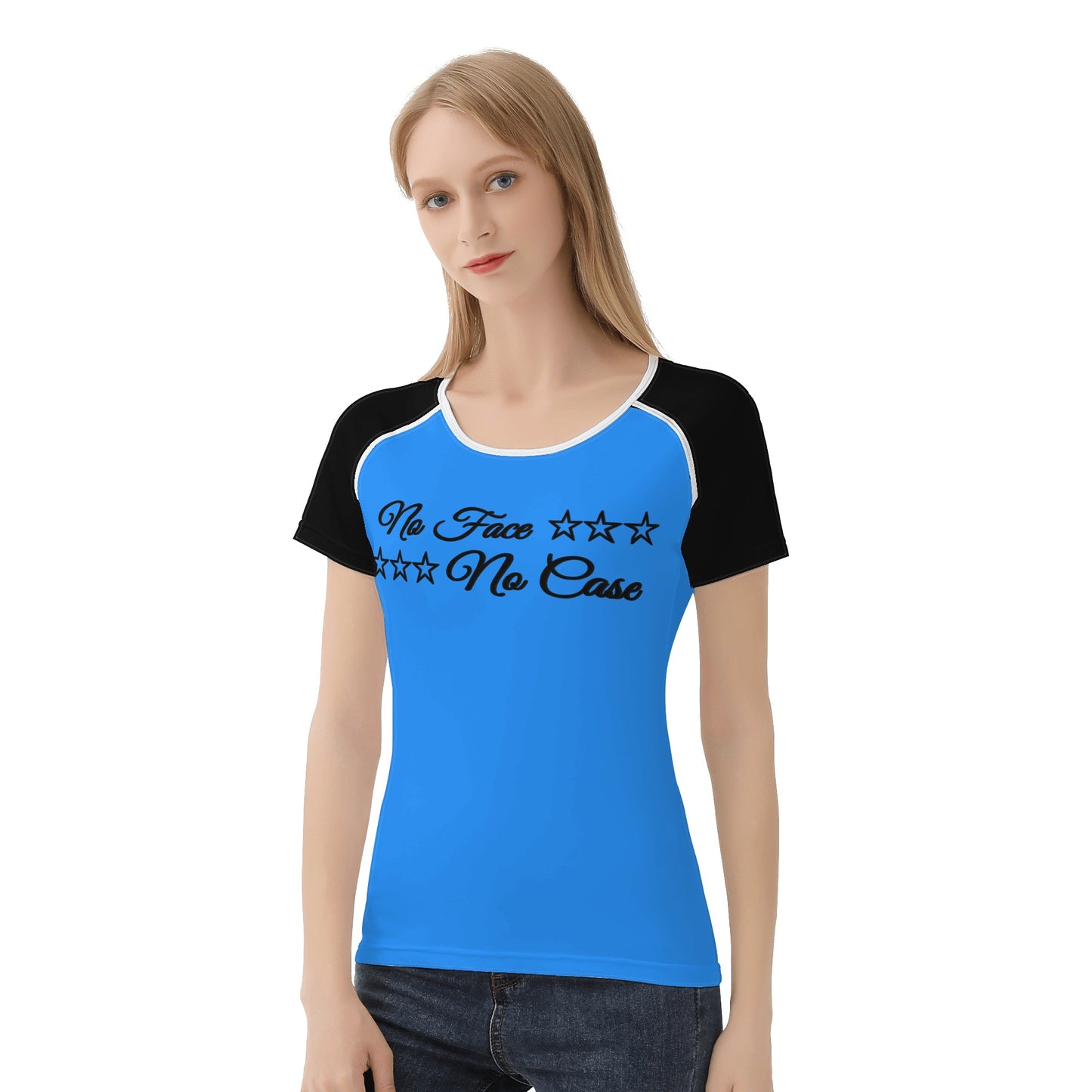 No Face, No Case  Blue Womens T shirt