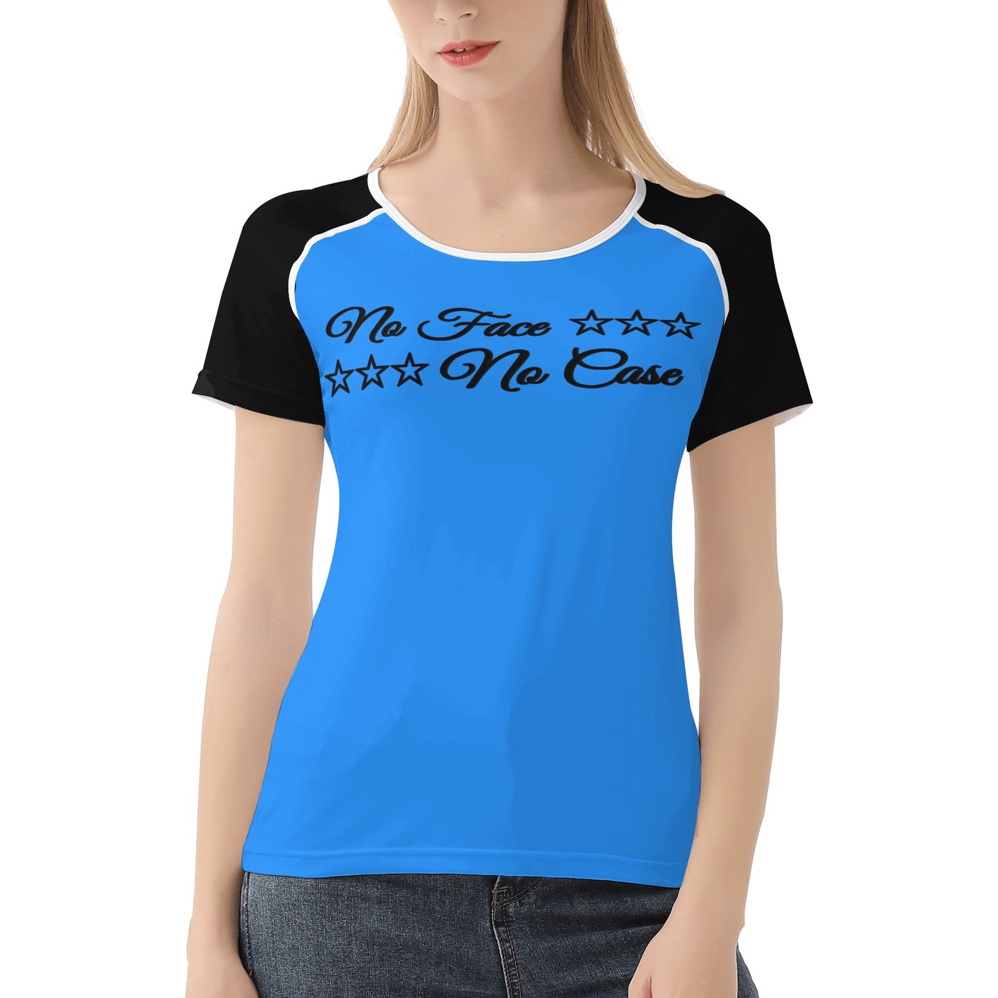 No Face, No Case  Blue Womens T shirt