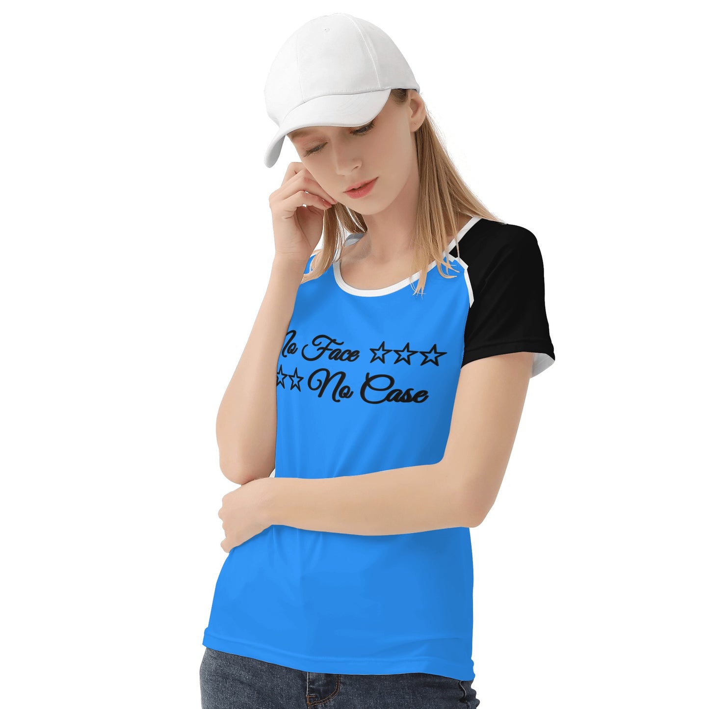 No Face, No Case  Blue Womens T shirt