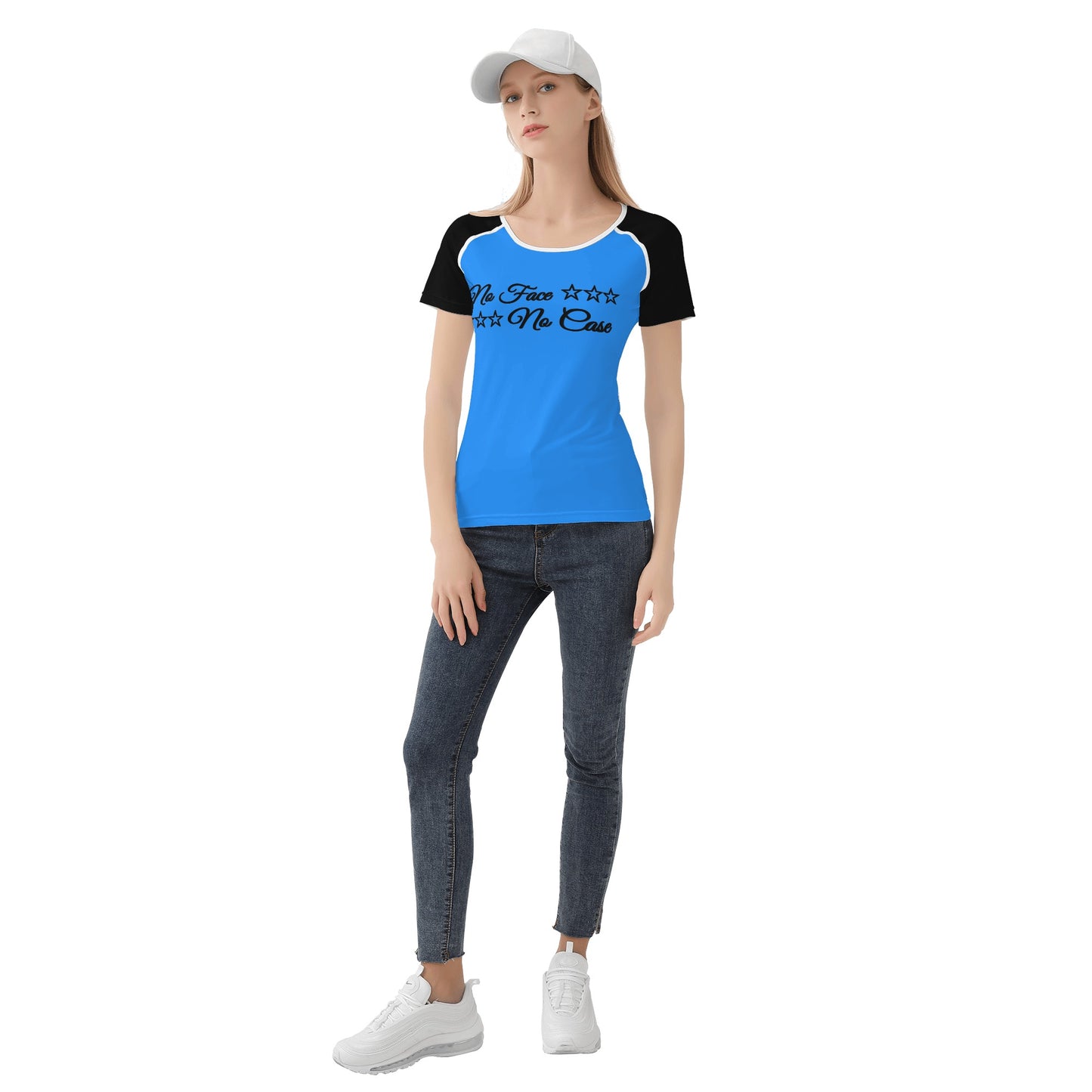 No Face, No Case  Blue Womens T shirt