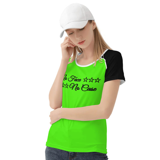 No Face, No Case Goo Green Womens T shirt