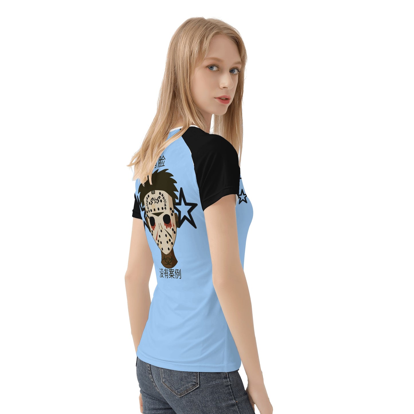 No Face, No Case Sky Blue Womens T shirt