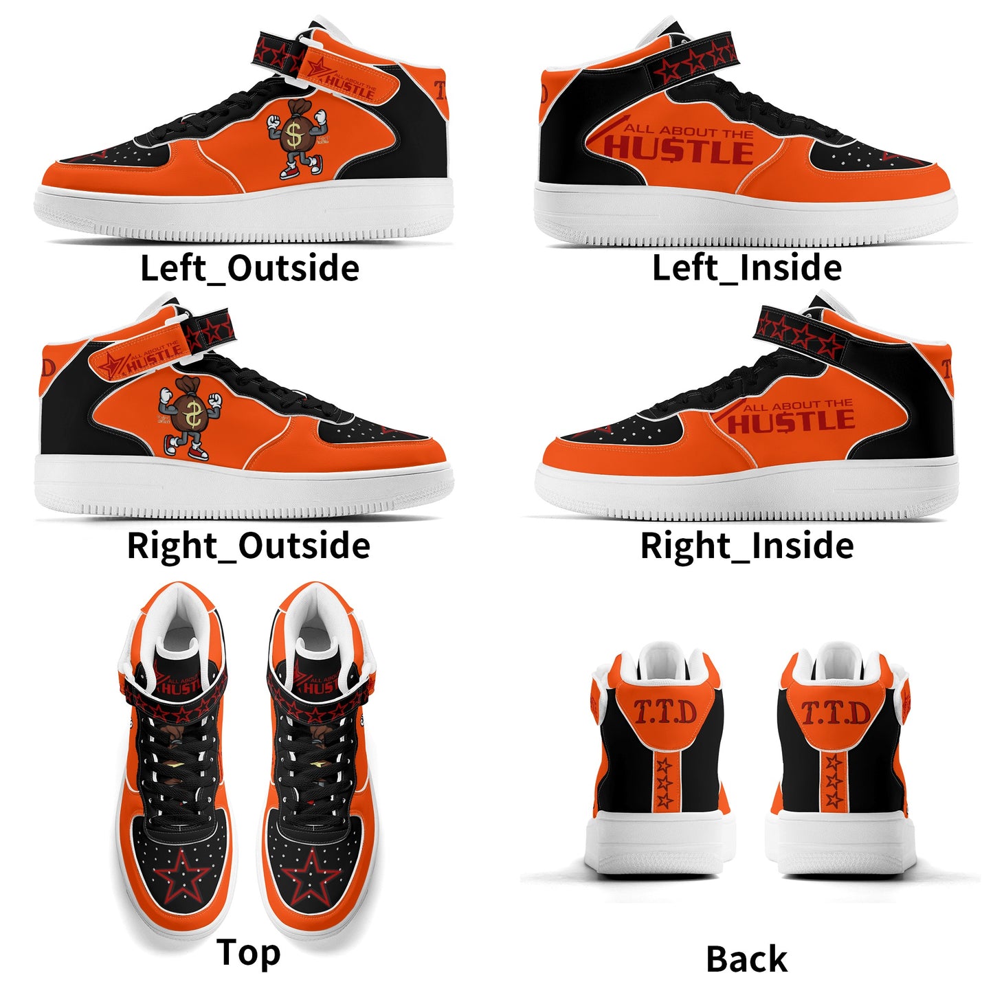 T.T.D. (Ten Toes Down) Mens Dark Orange High Top Leather Star Kicks