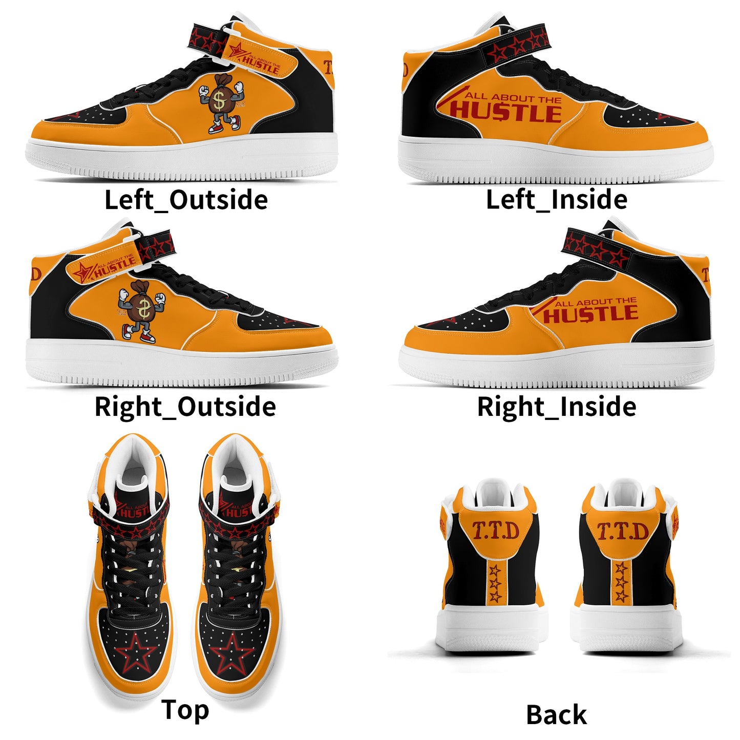 T.T.D. (Ten Toes Down) Mens Orange High Top Leather Star Kicks