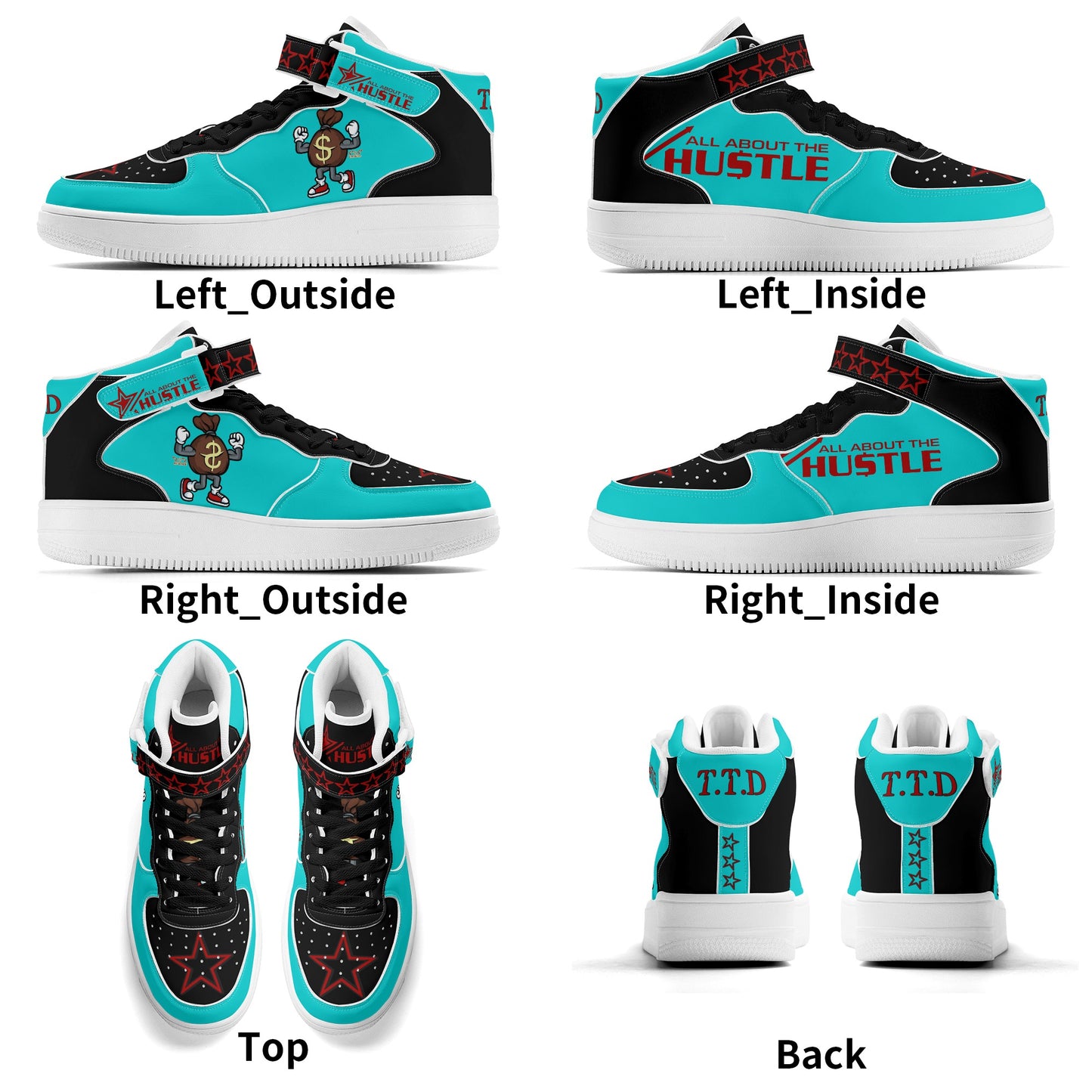 T.T.D. (Ten Toes Down) Mens Turquoise High Top Leather Star Kicks