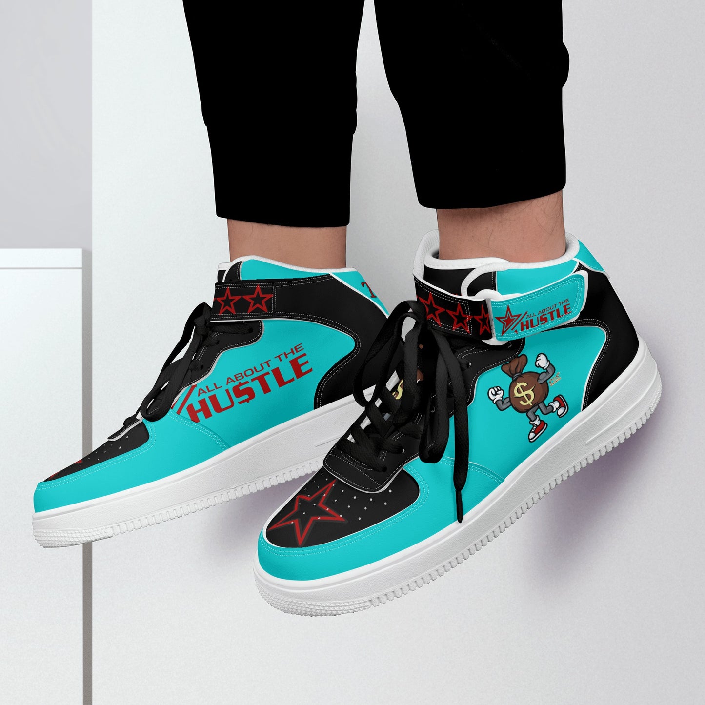 T.T.D. (Ten Toes Down) Mens Turquoise High Top Leather Star Kicks