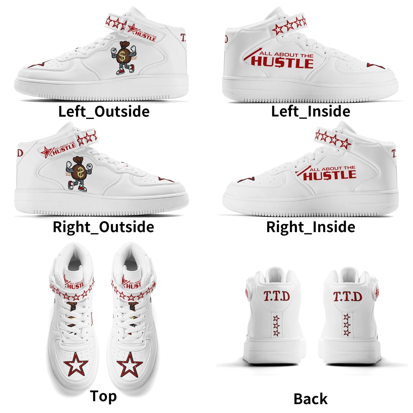 T.T.D. (Ten Toes Down) Mens White High Top Leather Star Kicks