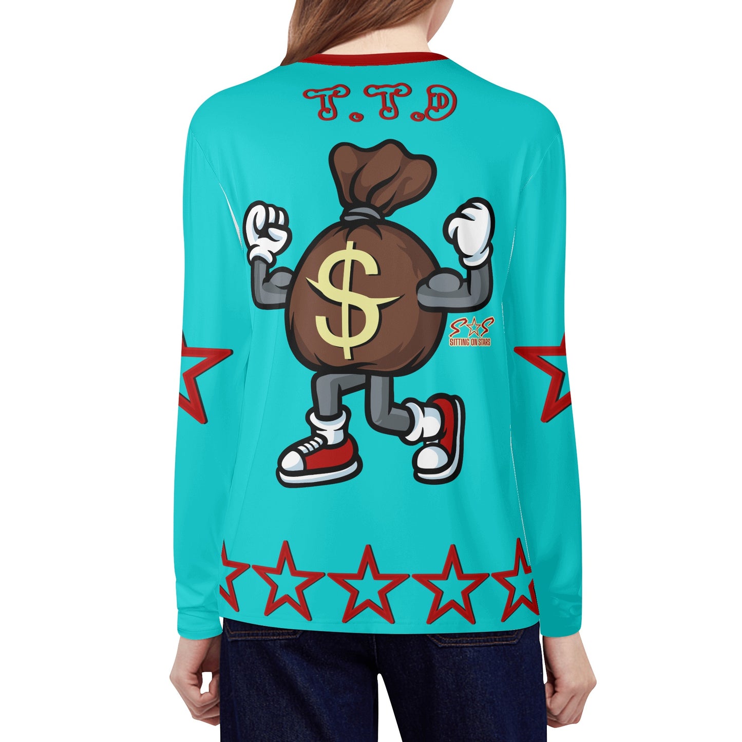 T.T.D (Ten Toes Down) Womens Turquoise Long Sleeve T Shirt