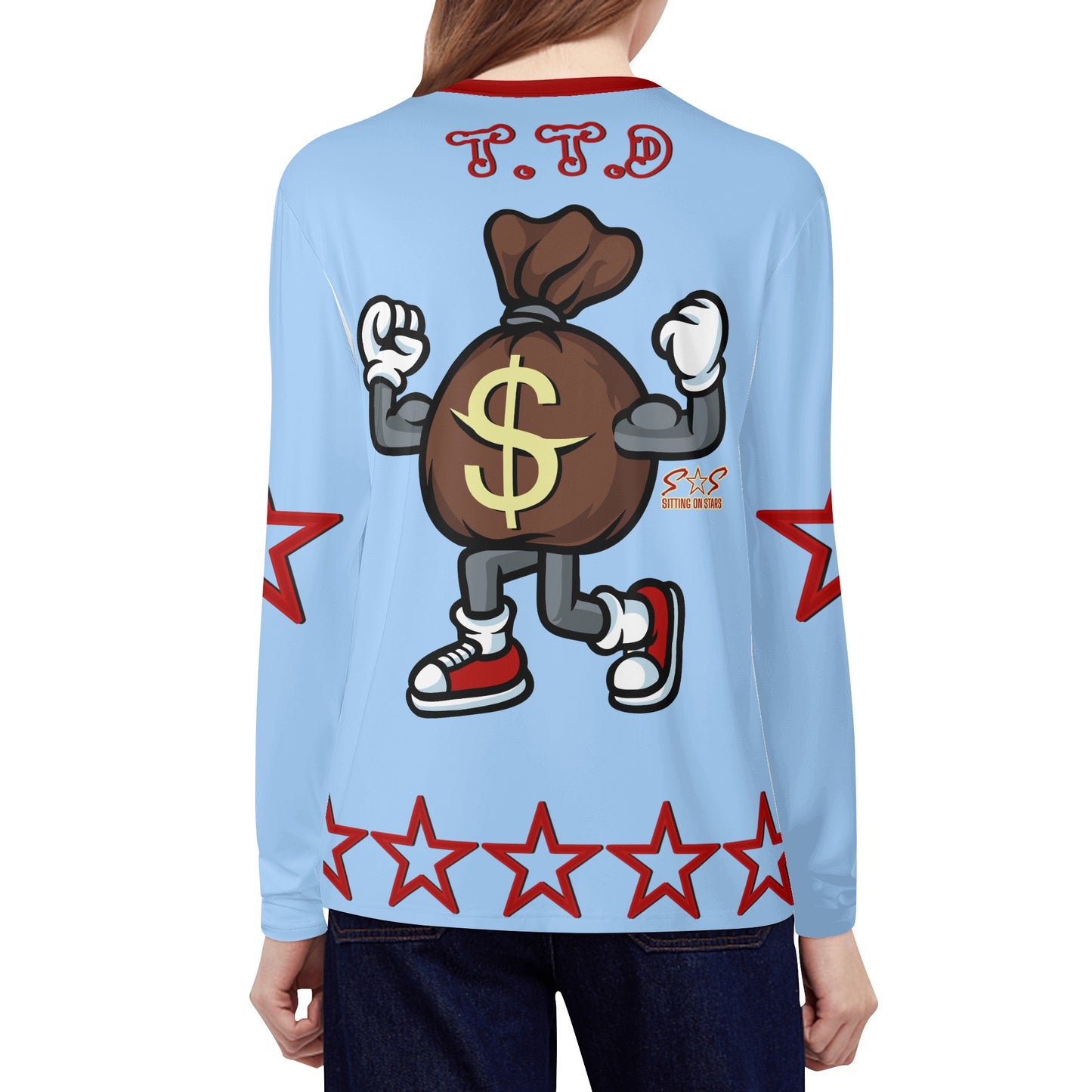 T.T.D (Ten Toes Down) Womens Sky Blue Long Sleeve T Shirt