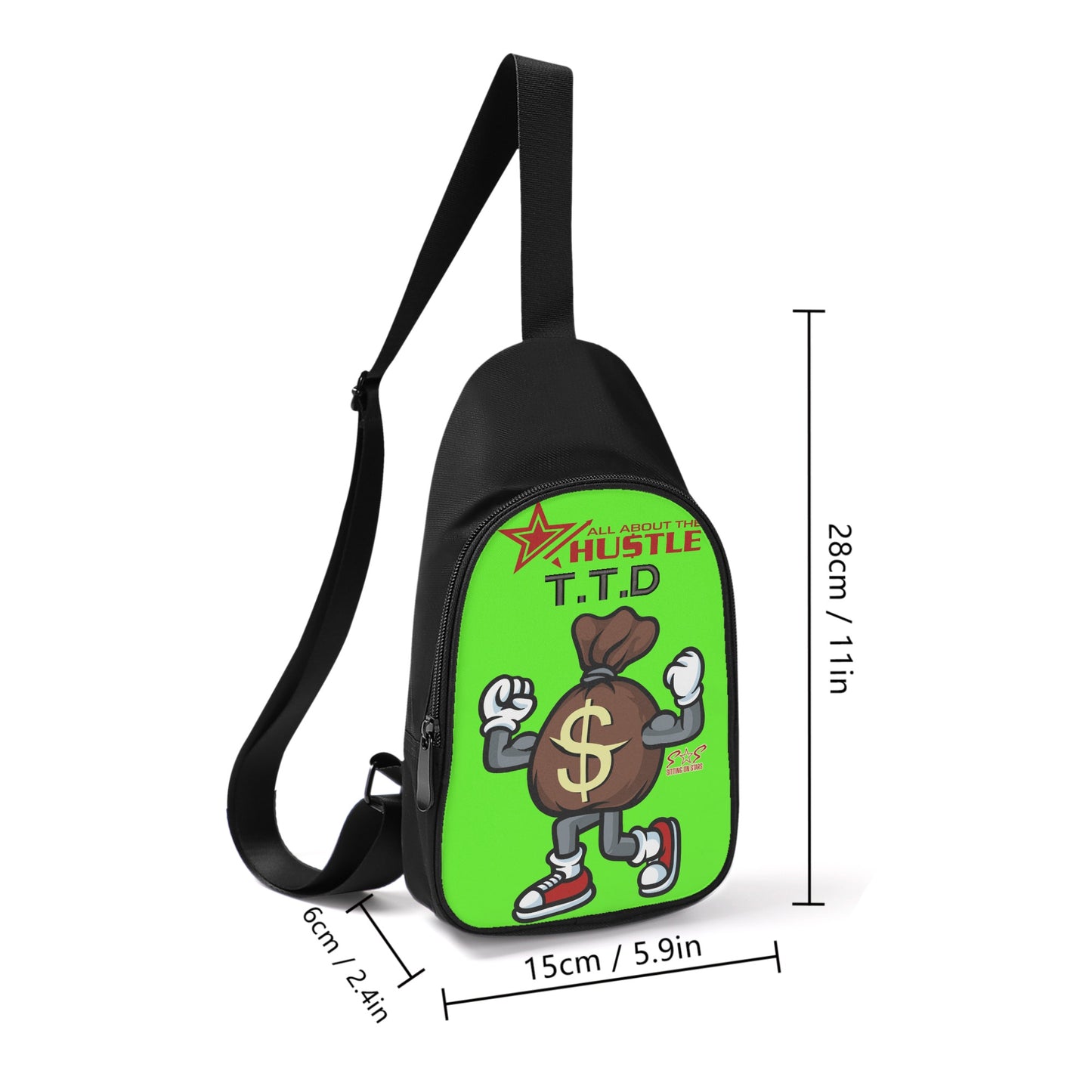 T.T.D (Ten Toes Down) Printed+Embroidered Goo Green Chest Bags