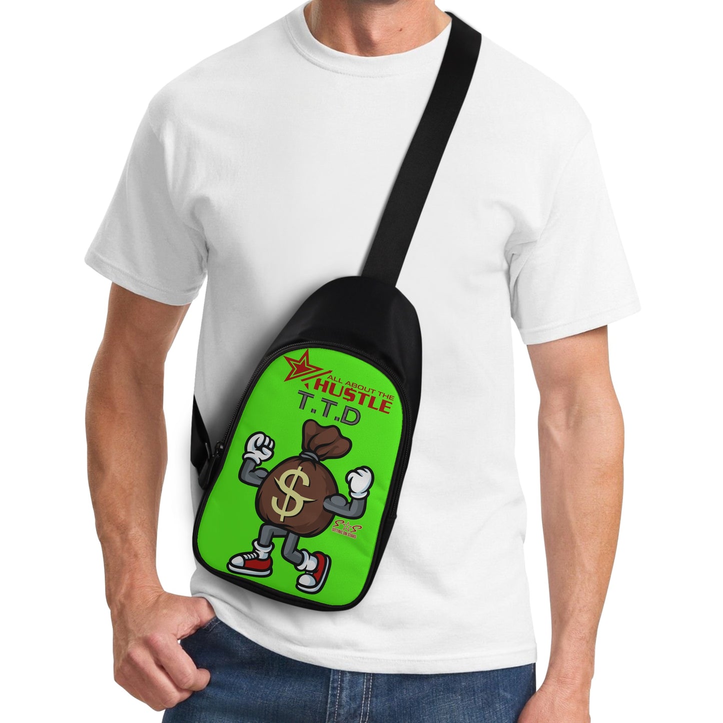 T.T.D (Ten Toes Down) Printed+Embroidered Goo Green Chest Bags