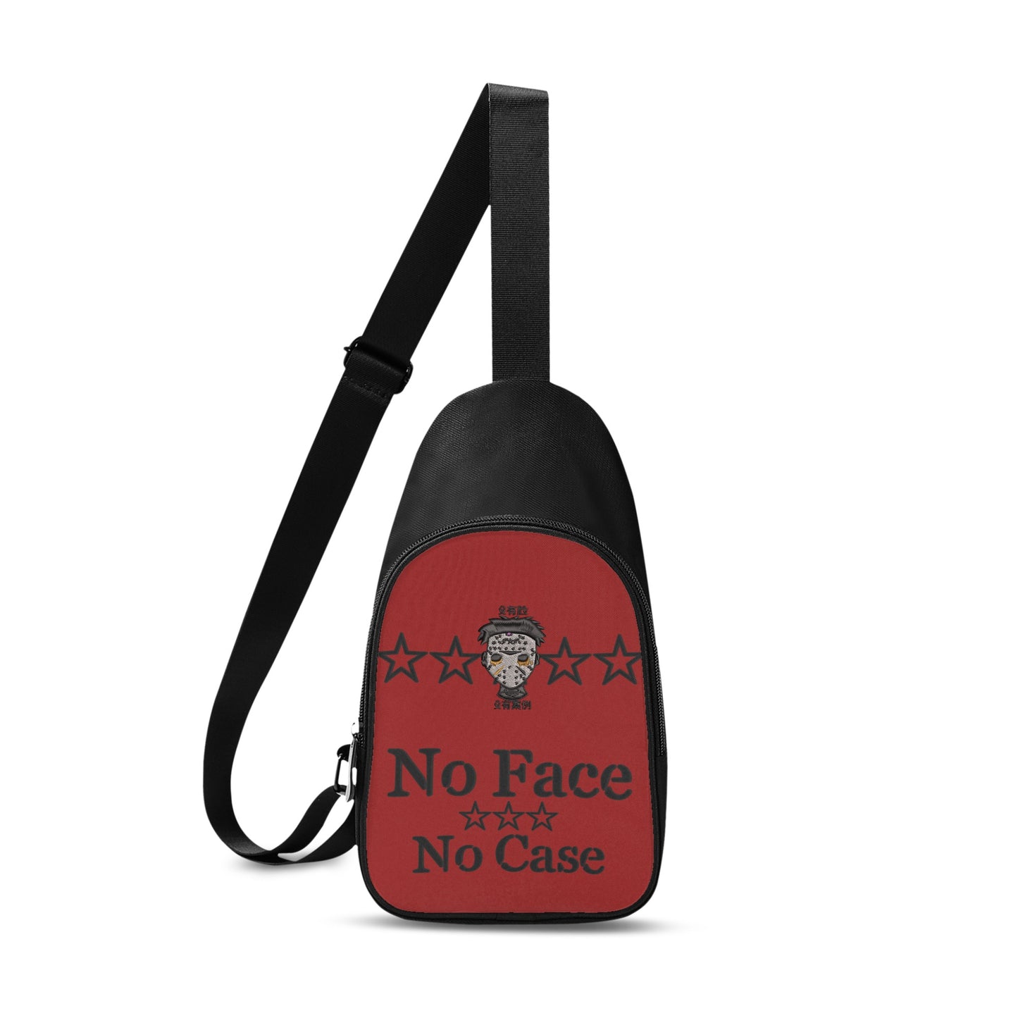 No Face, No Case Printed+Embroidered Maroon Chest Bags