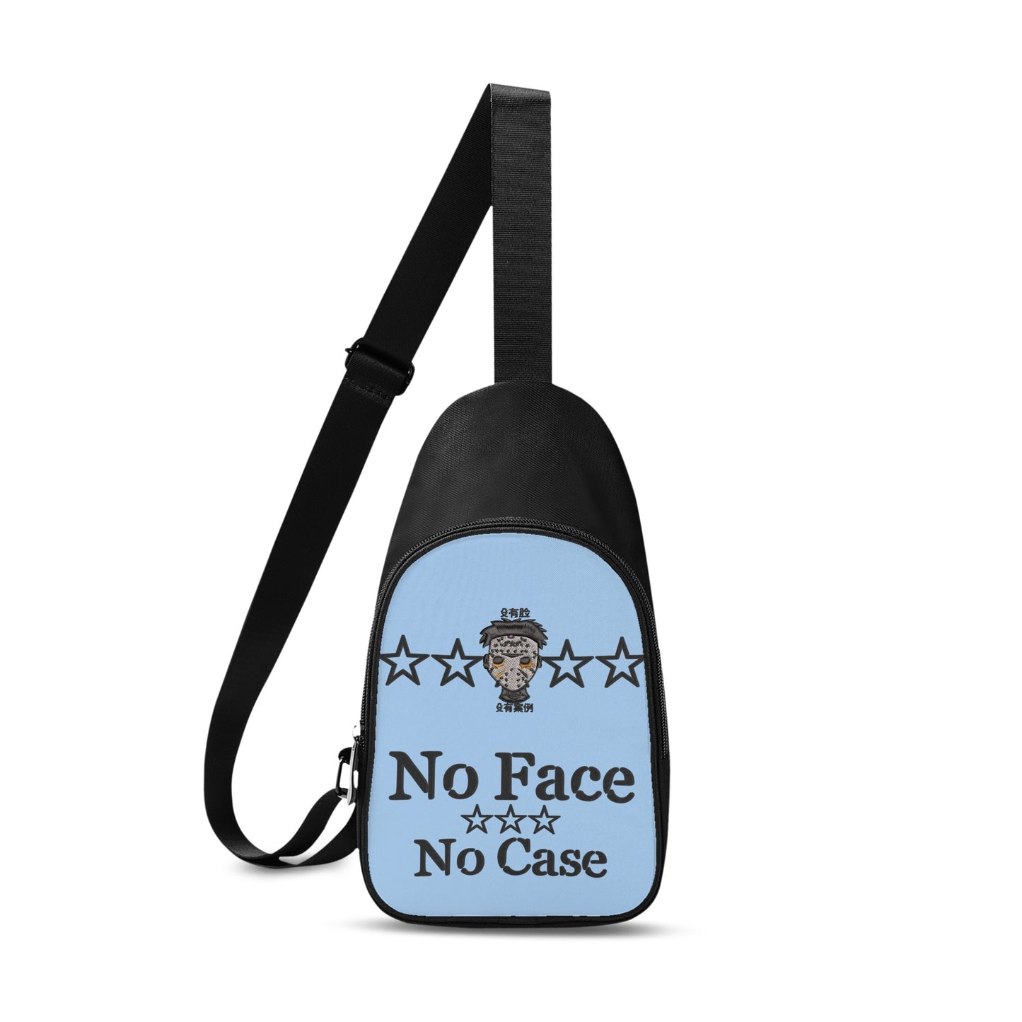 No Face, No Case Printed+Embroidered Sky Blue Chest Bags