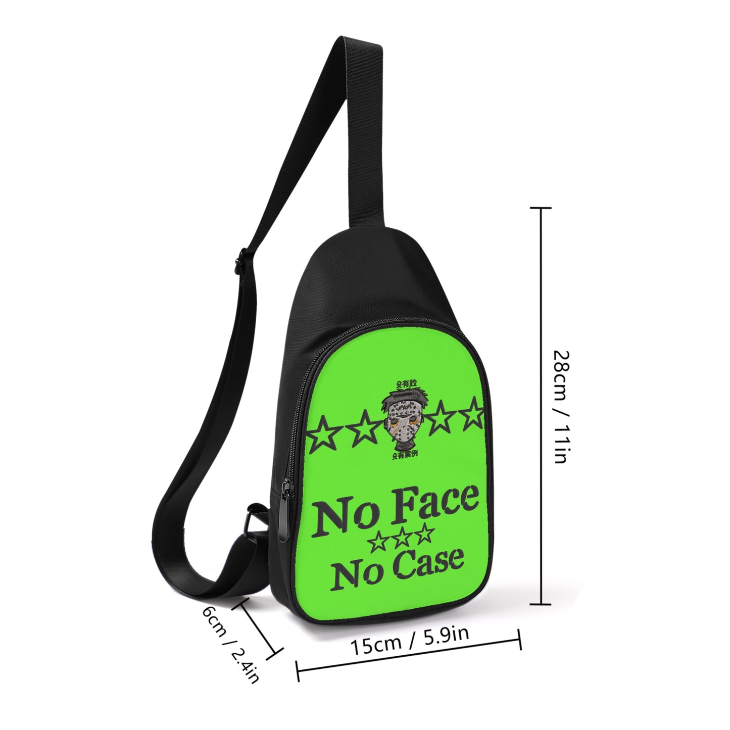 No Face, No Case Printed+Embroidered Goo Green Chest Bags