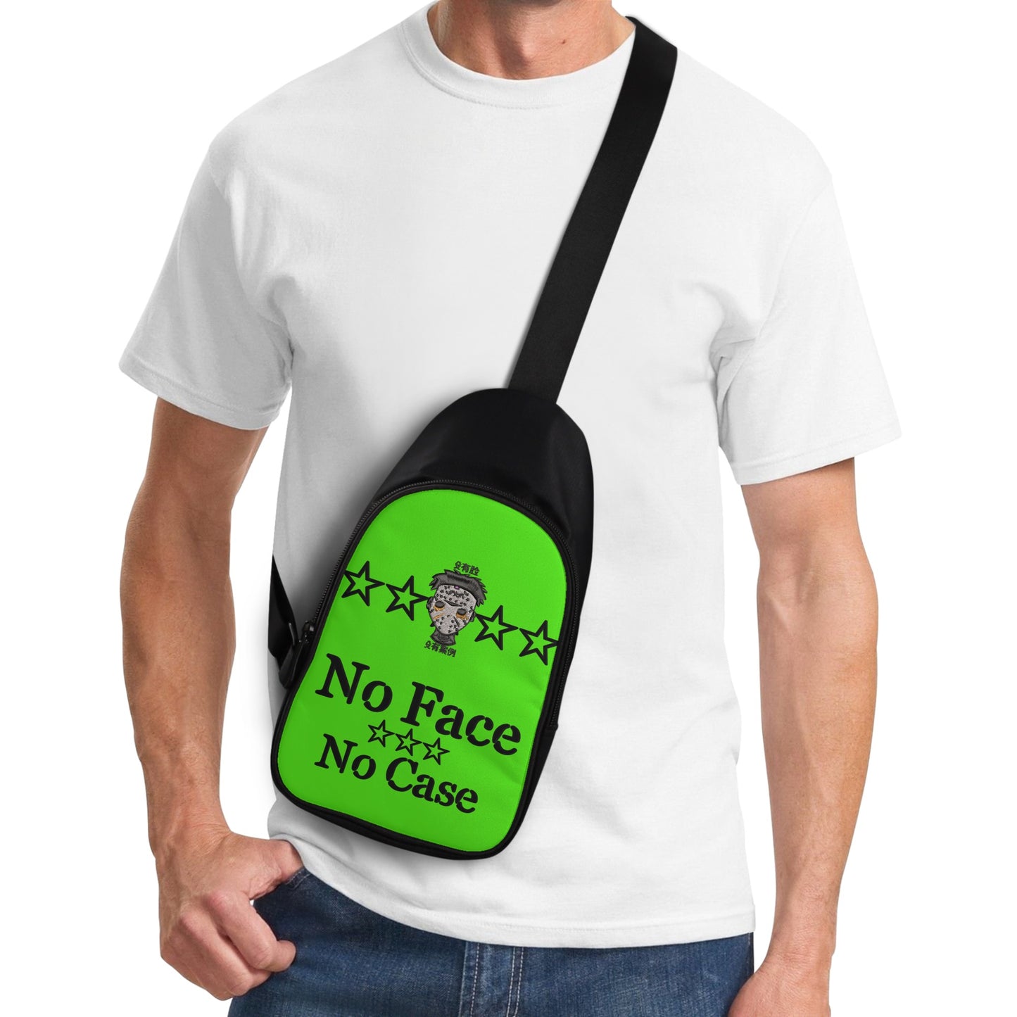 No Face, No Case Printed+Embroidered Goo Green Chest Bags