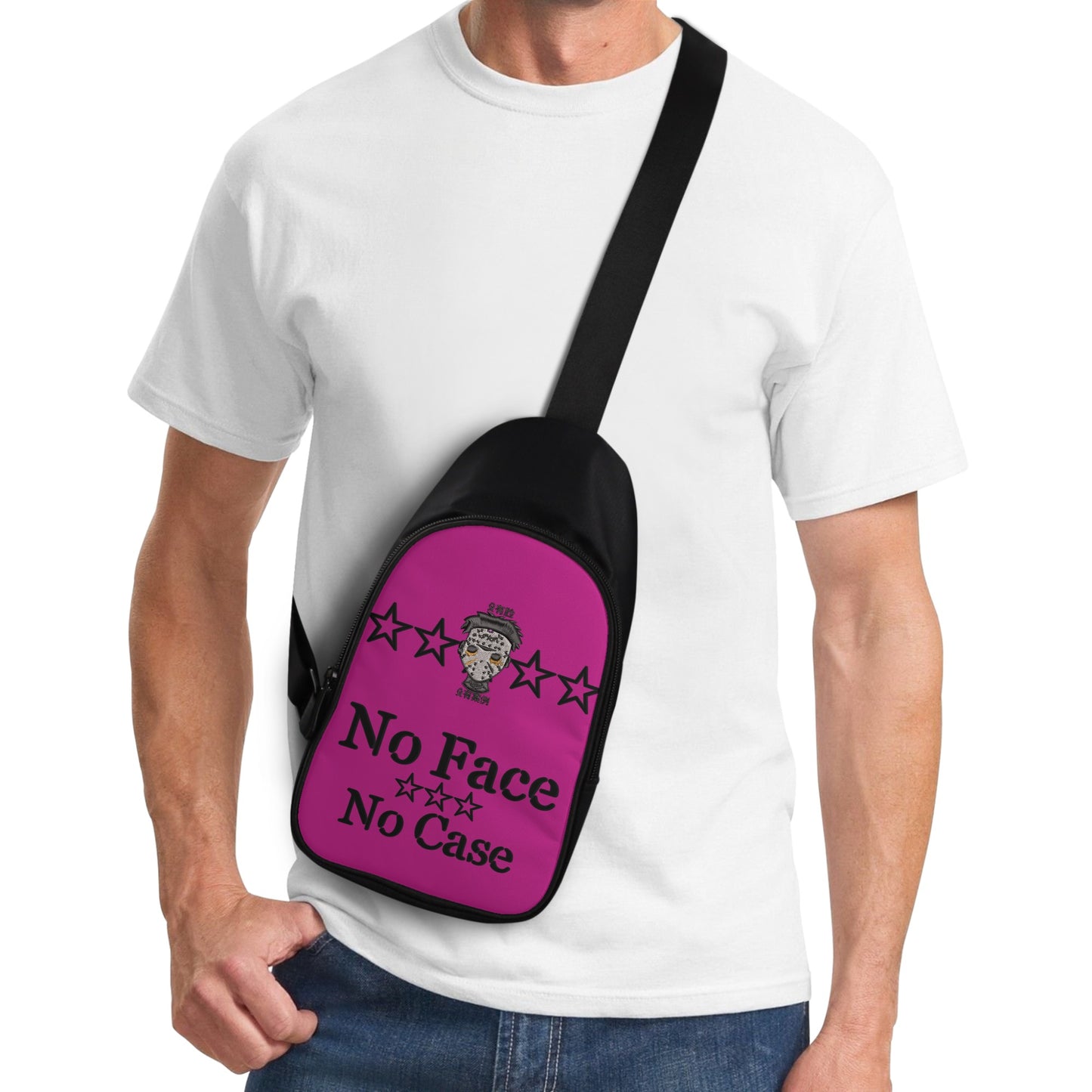 No Face, No Case Printed+Embroidered Purple Chest Bags