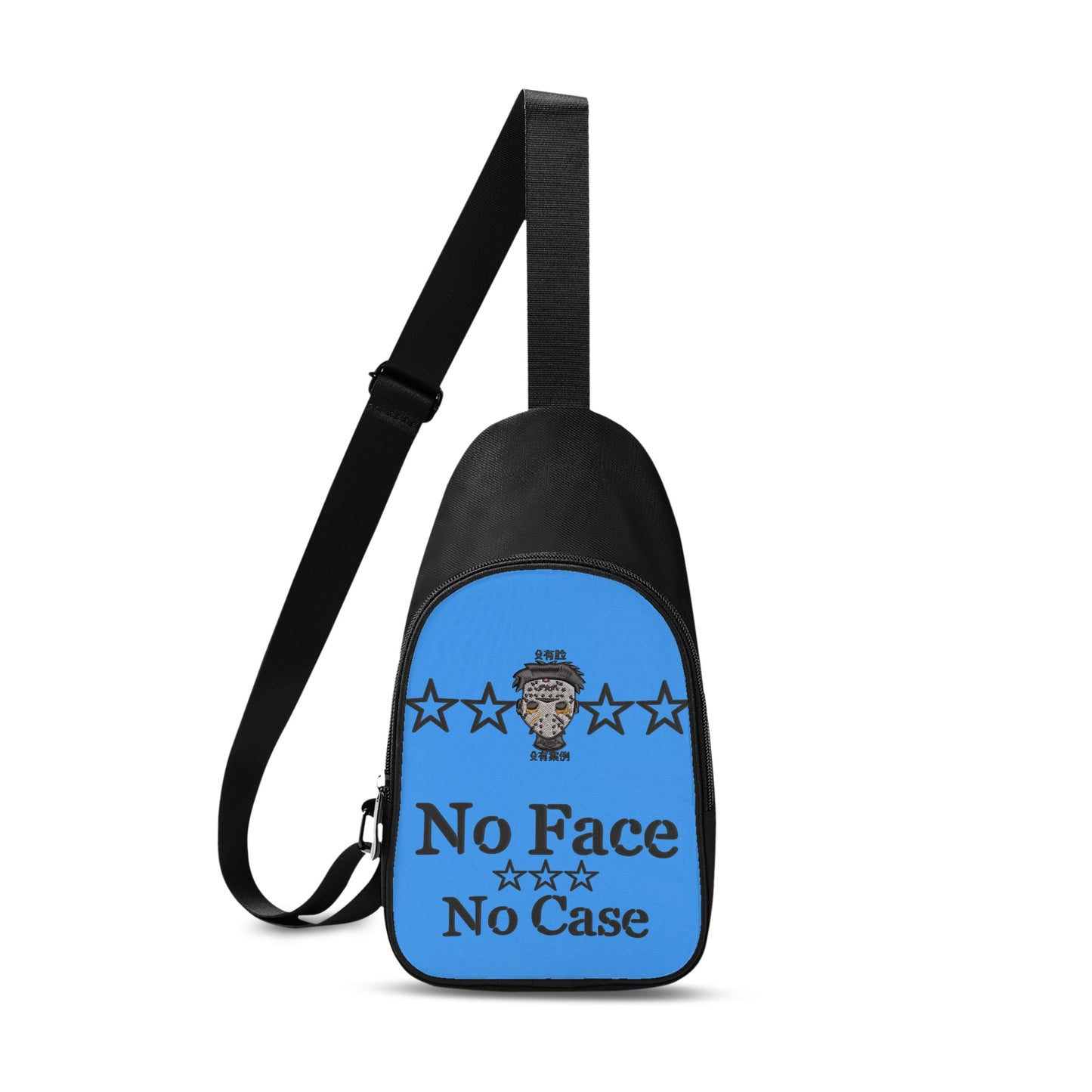 No Face, No Case Printed+Embroidered Blue Chest Bags