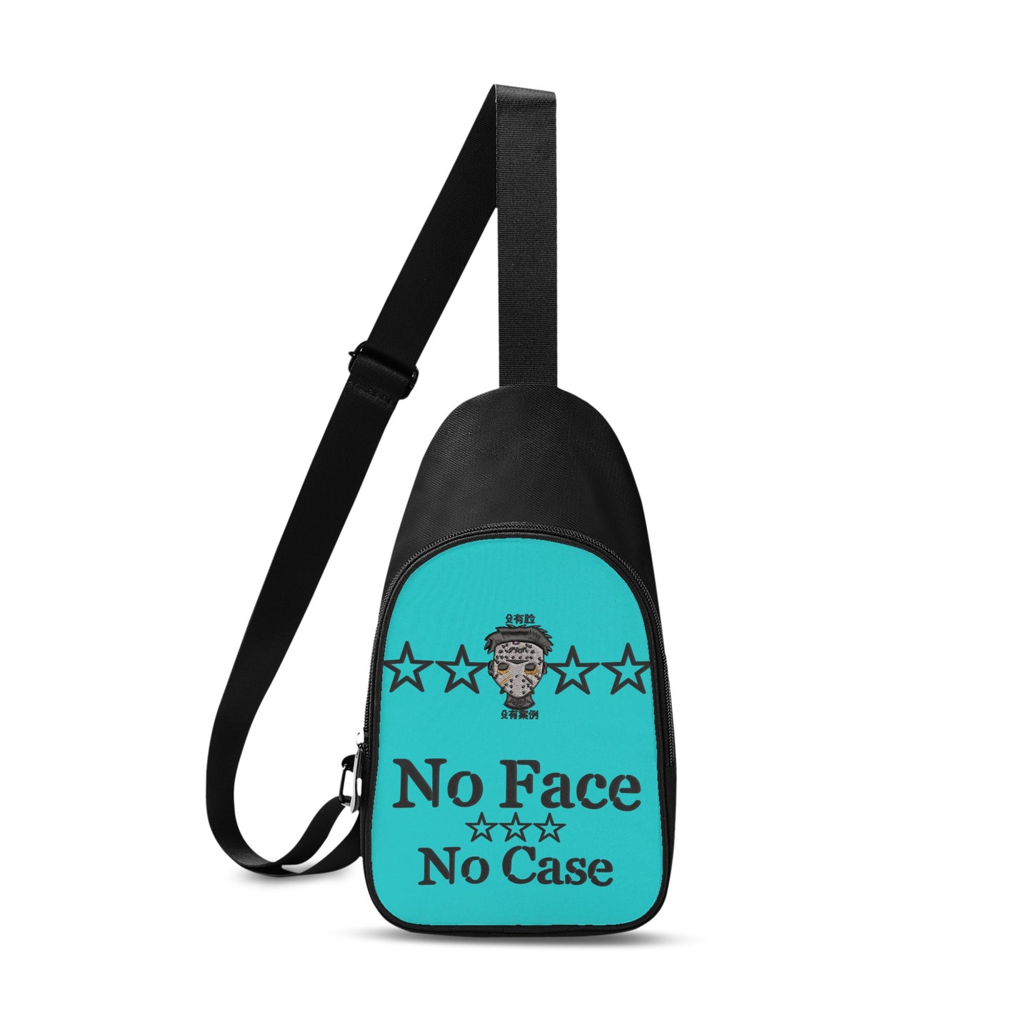 No Face, No Case Printed+Embroidered Turquoise Chest Bags