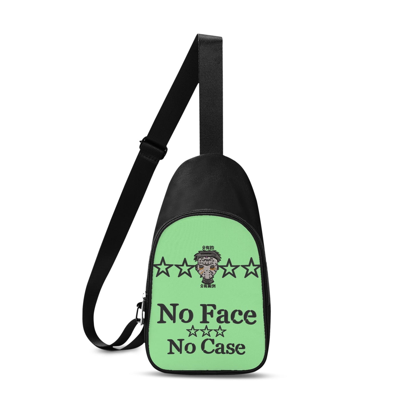 No Face, No Case Printed+Embroidered Mint Green Chest Bags