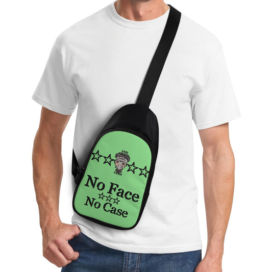 No Face, No Case Printed+Embroidered Mint Green Chest Bags