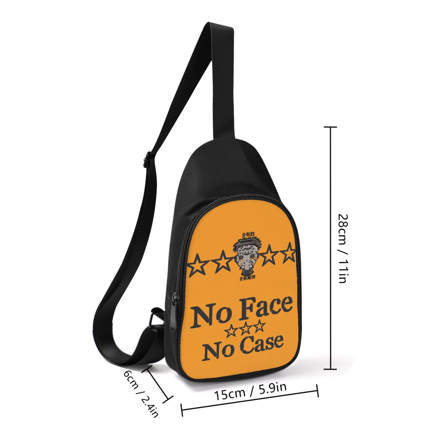 No Face, No Case Printed+Embroidered Orange Chest Bags