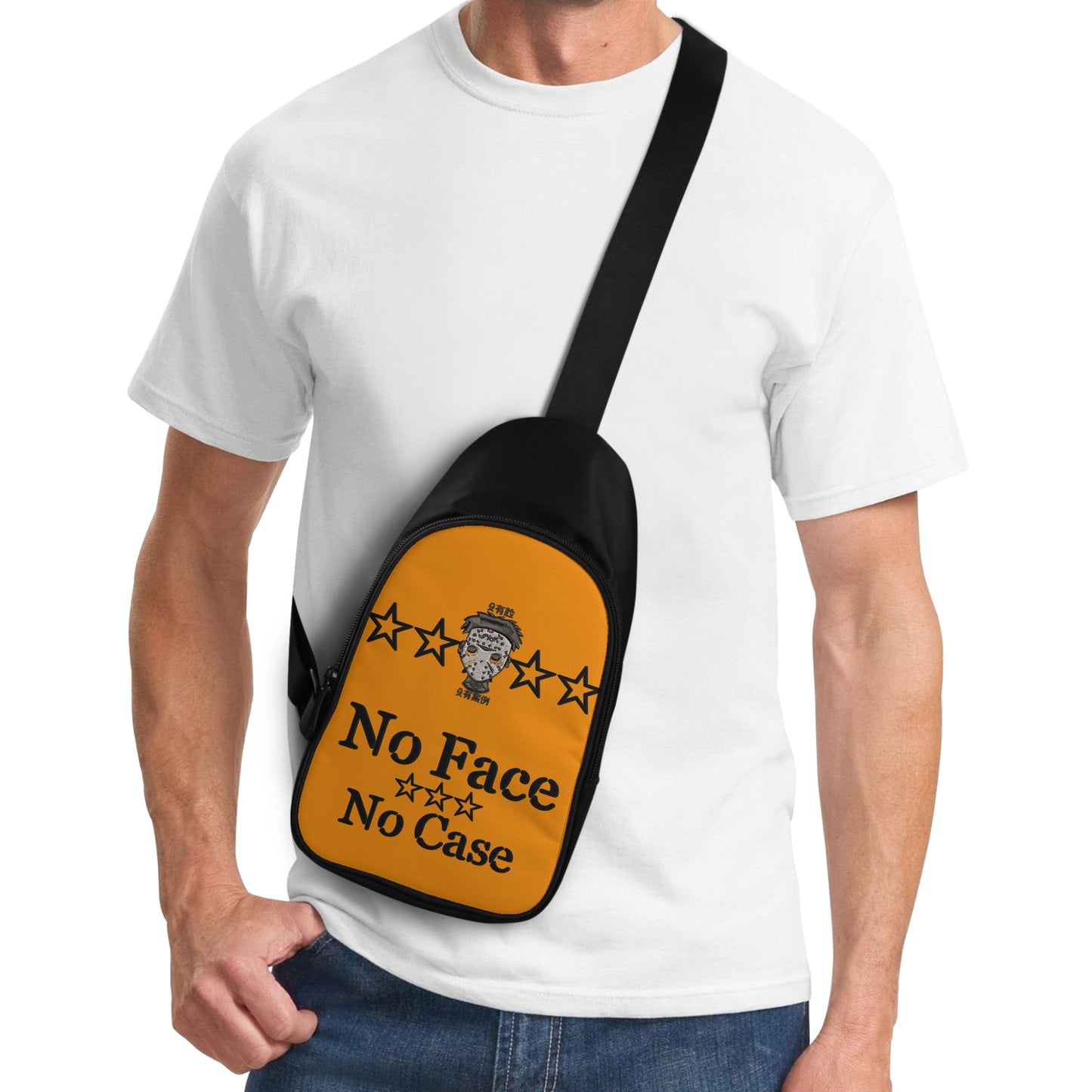 No Face, No Case Printed+Embroidered Orange Chest Bags