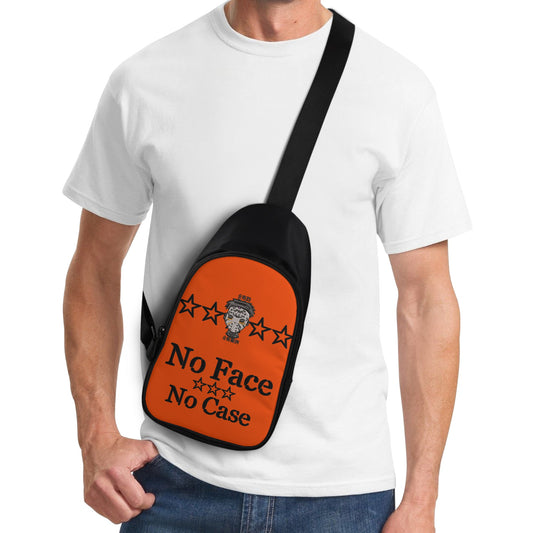 No Face, No Case Printed+Embroidered Dark Orange Chest Bags