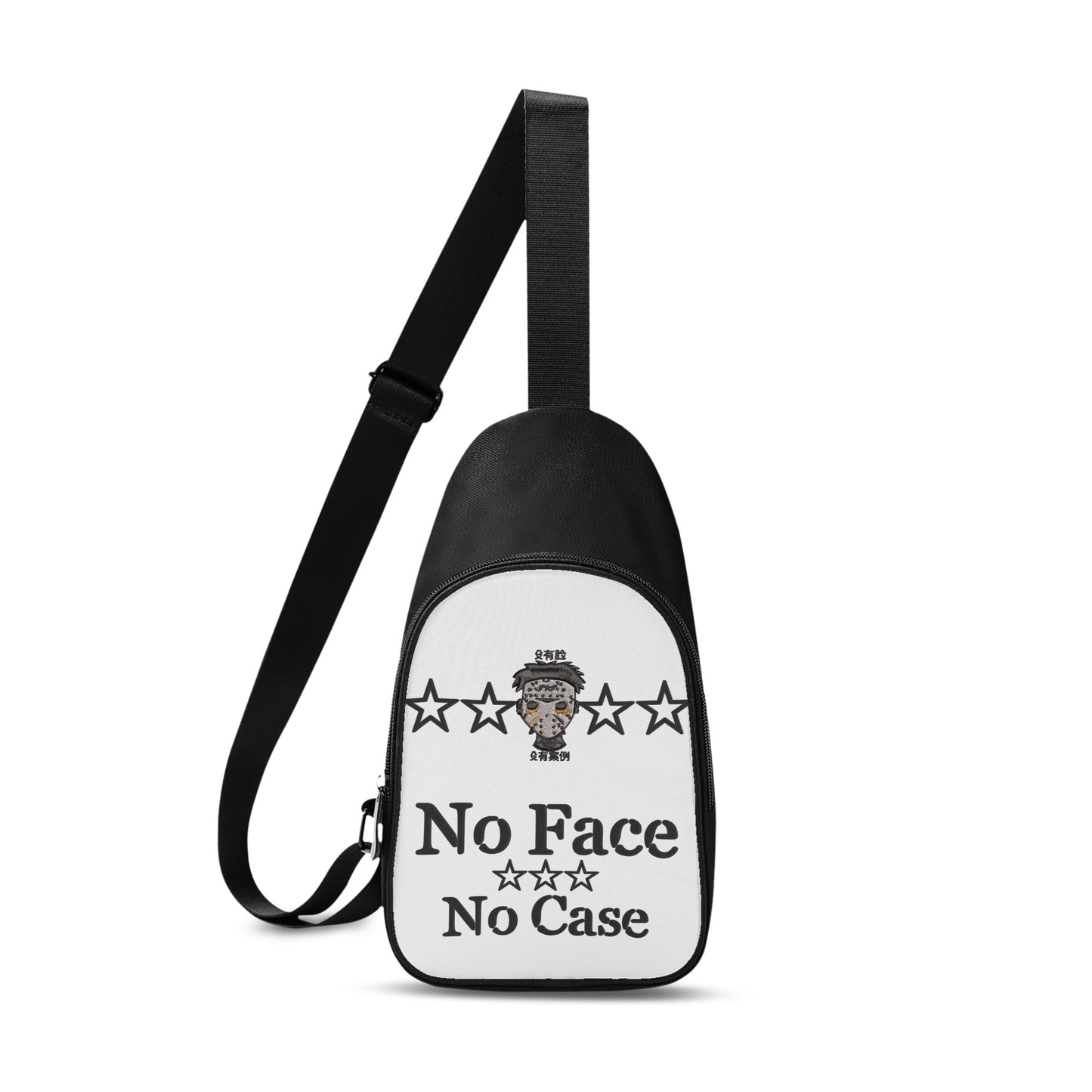 No Face, No Case Printed+Embroidered White Chest Bags