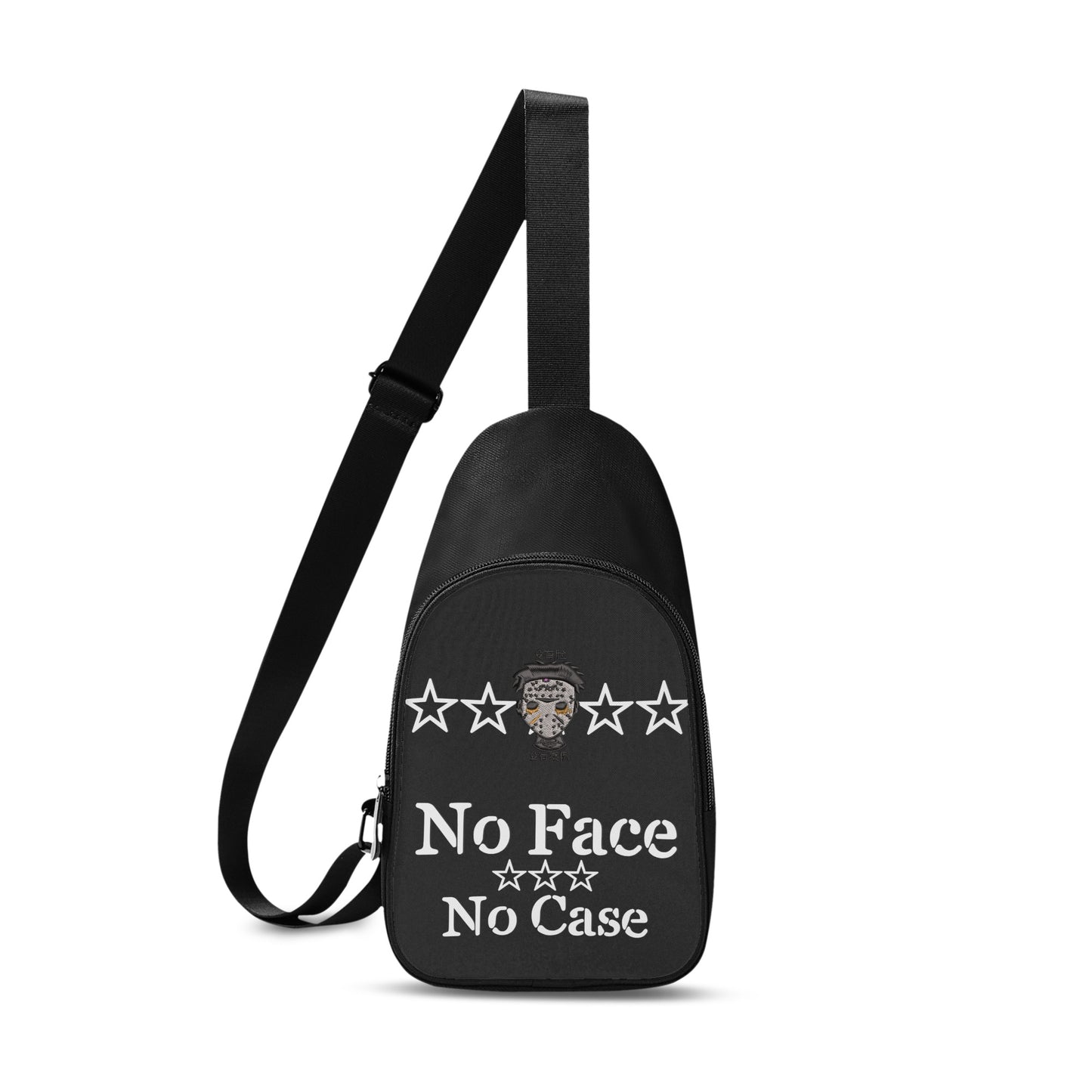 No Face, No Case Printed+Embroidered Black Chest Bags