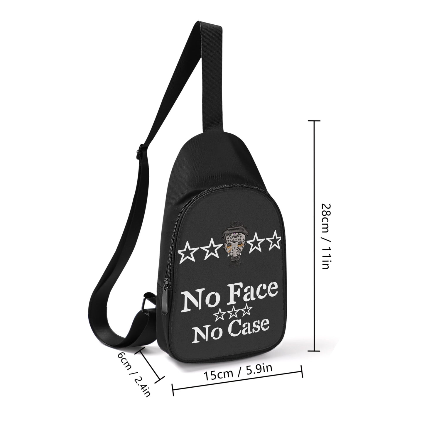 No Face, No Case Printed+Embroidered Black Chest Bags