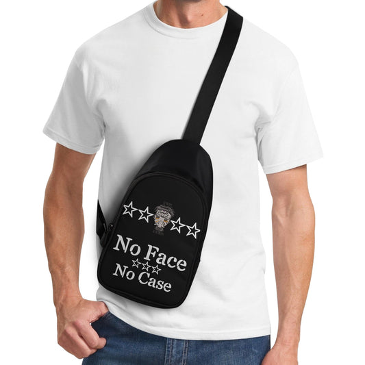 No Face, No Case Printed+Embroidered Black Chest Bags