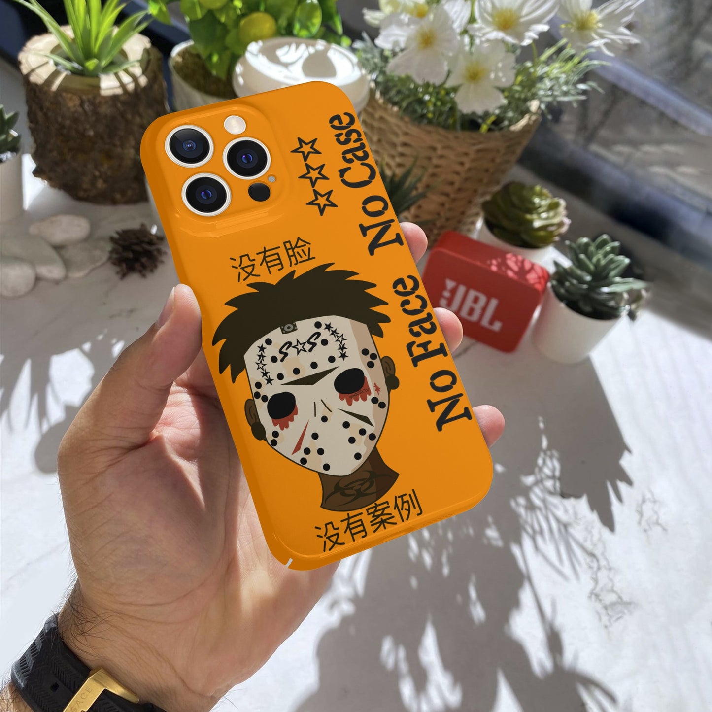 No Face, No Case  Orange IPhone 15 Pro Phone Case Protector