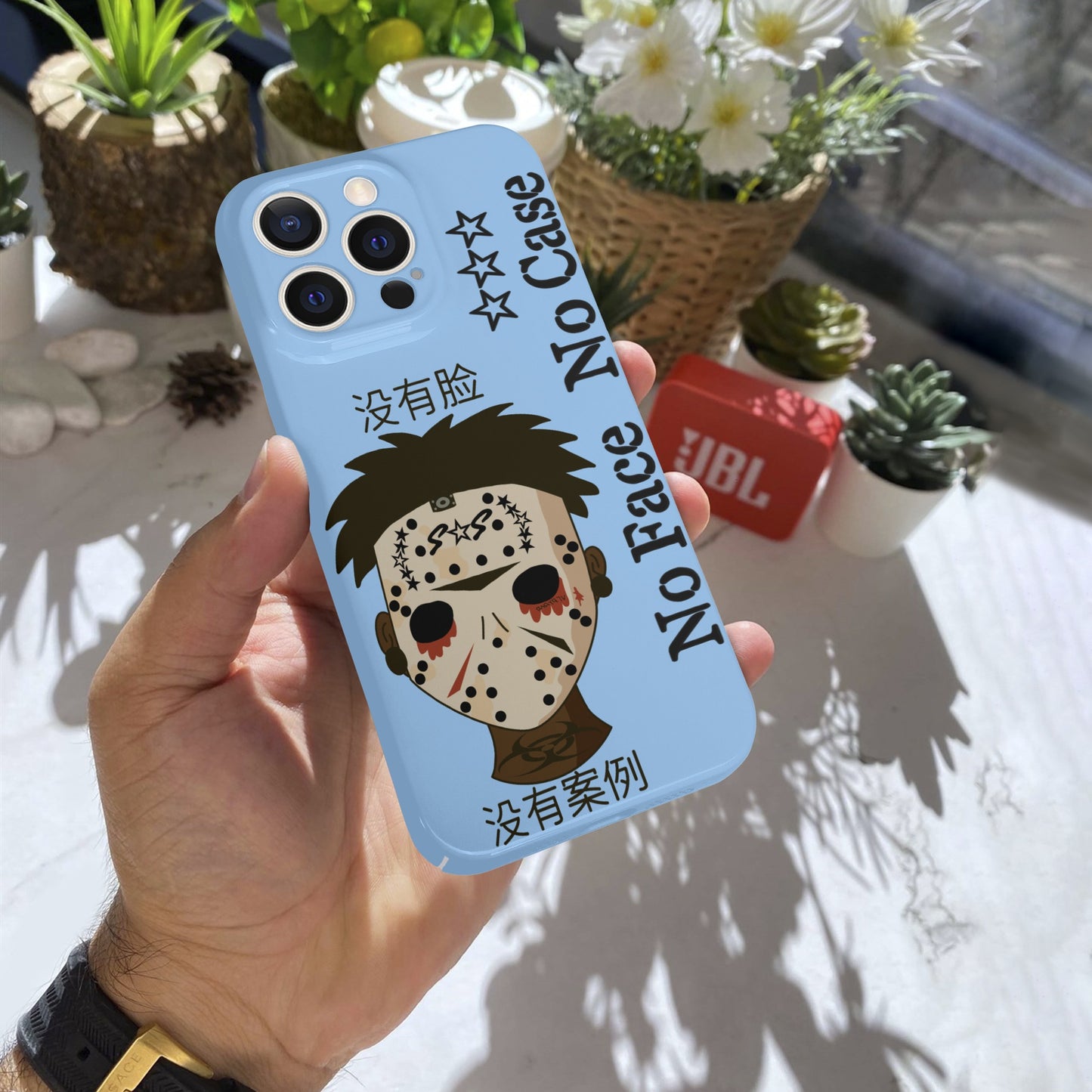 No Face, No Case  Sky Blue IPhone 15 Pro Phone Case Protector