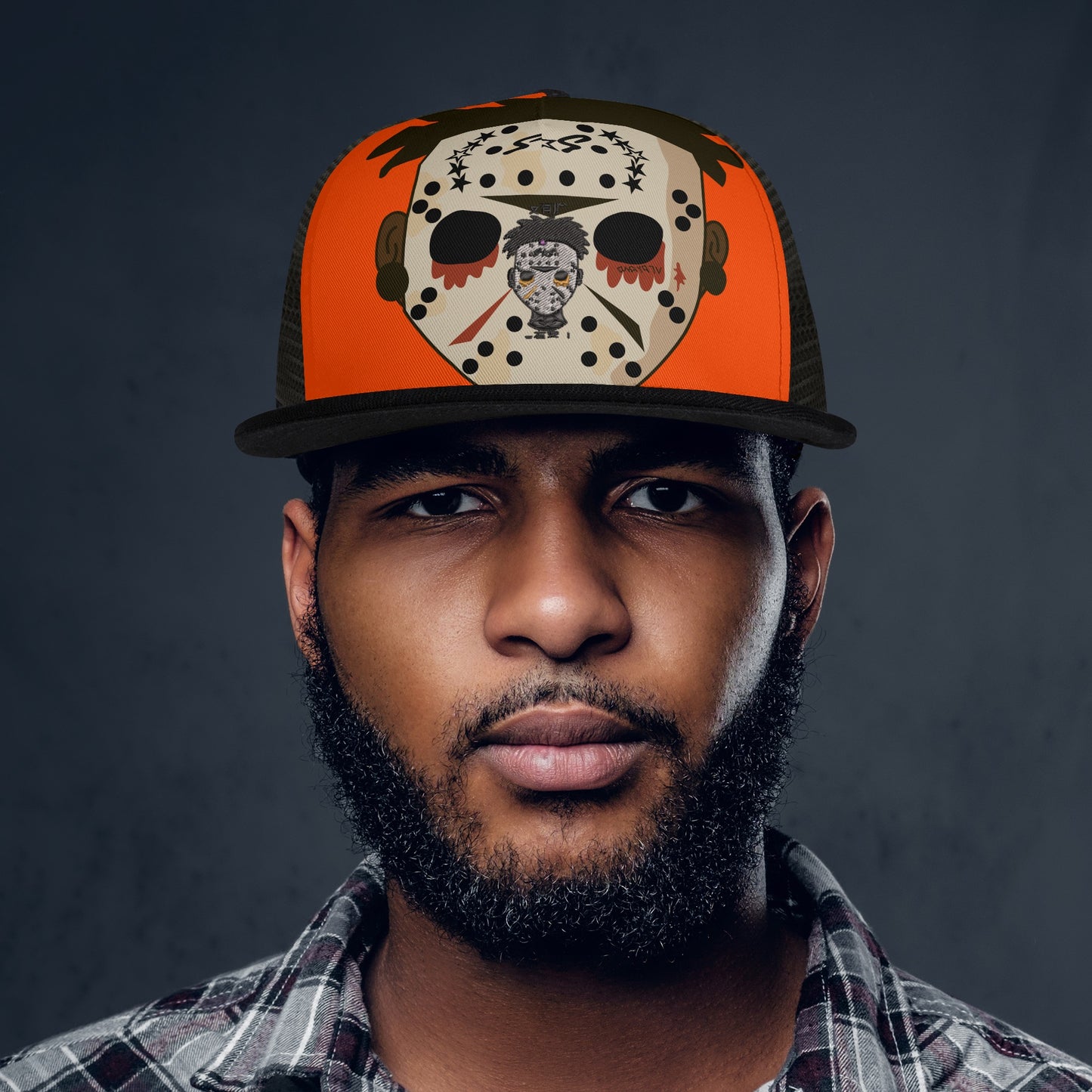 No Face, No Case DarkOrange/Black Star Snap Backs