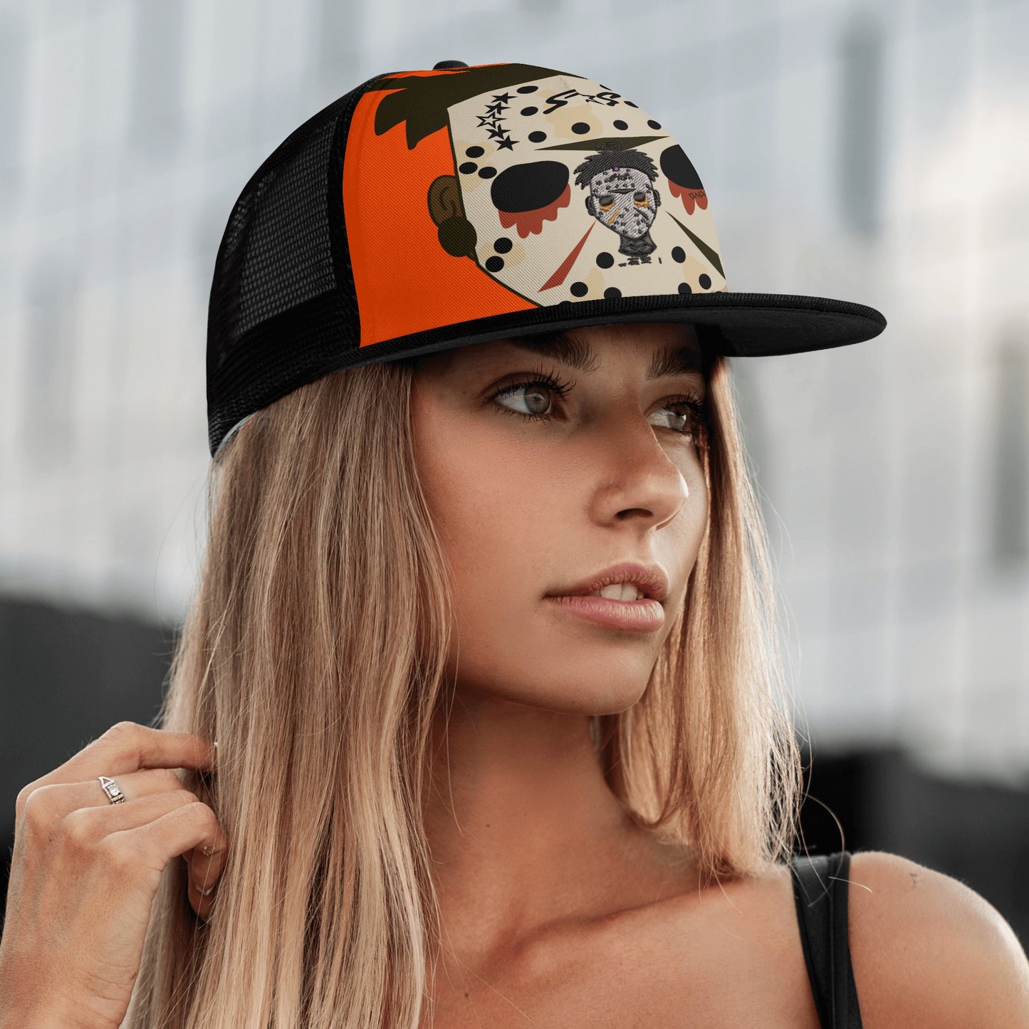 No Face, No Case DarkOrange/Black Star Snap Backs