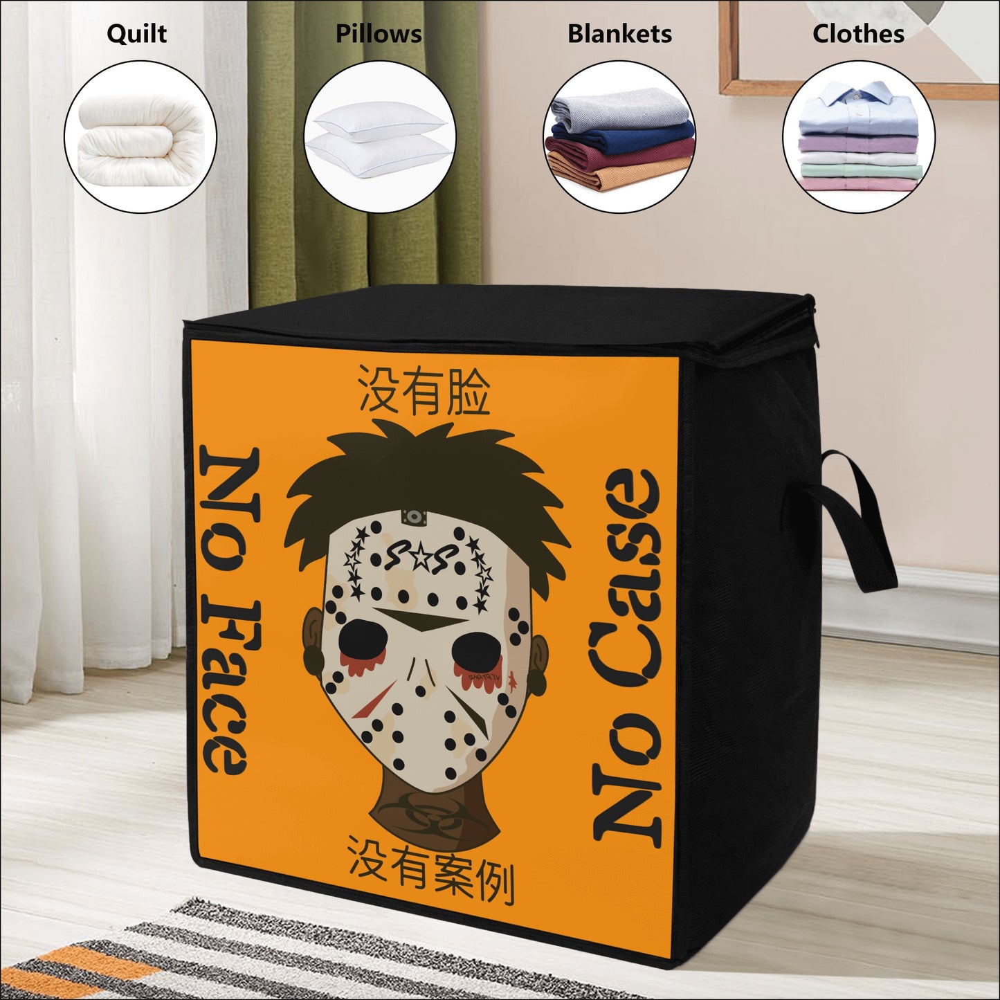 No Face, No Case Orange Bedding Storage Box Bag