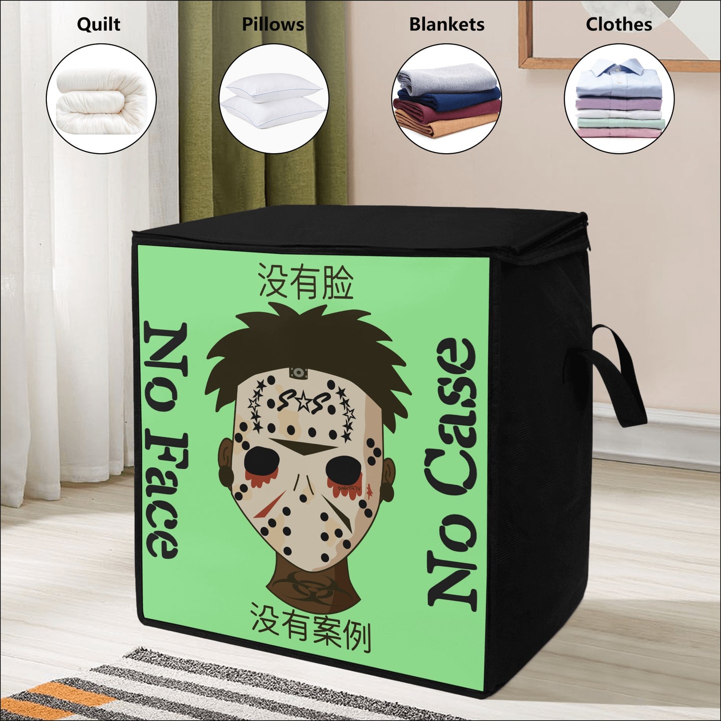 No Face, No Case Mint Green Bedding Storage Box Bag