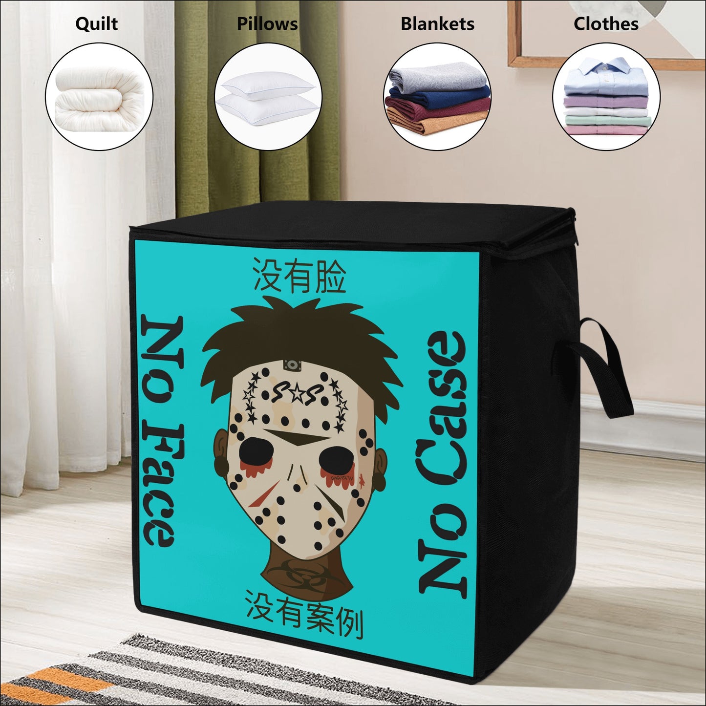 No Face, No Case Turquoise Bedding Storage Box Bag