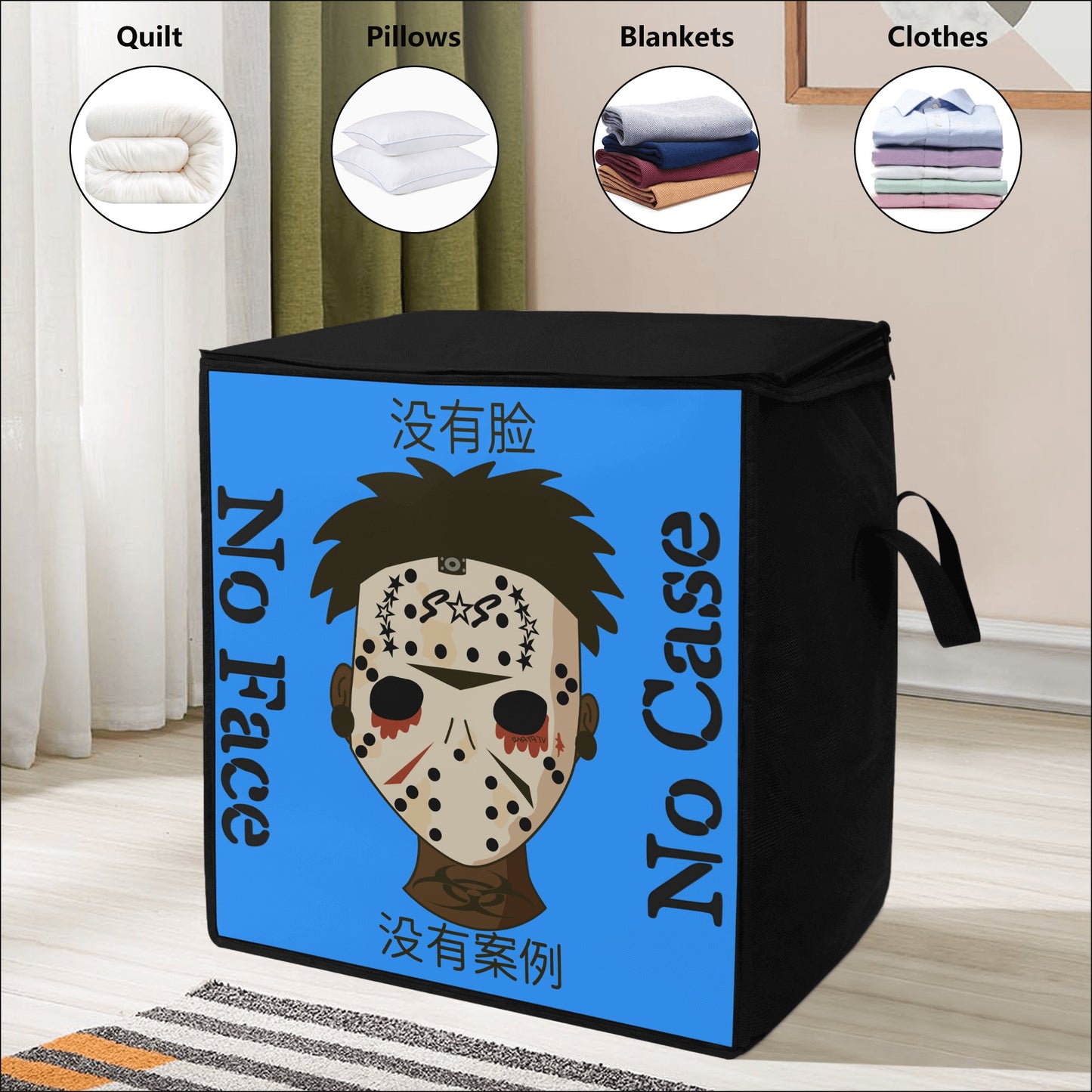 No Face, No Case Blue Bedding Storage Box Bag