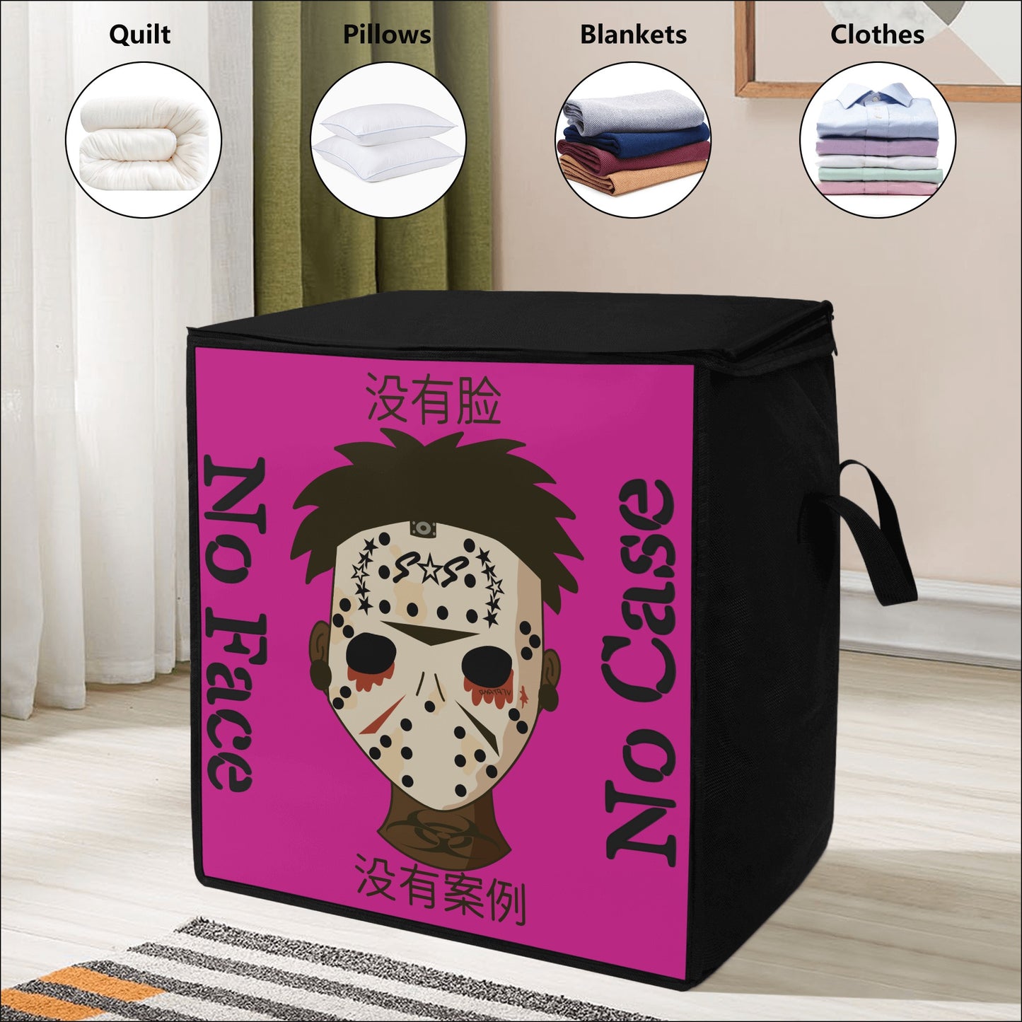 No Face, No Case Purple Bedding Storage Box Bag