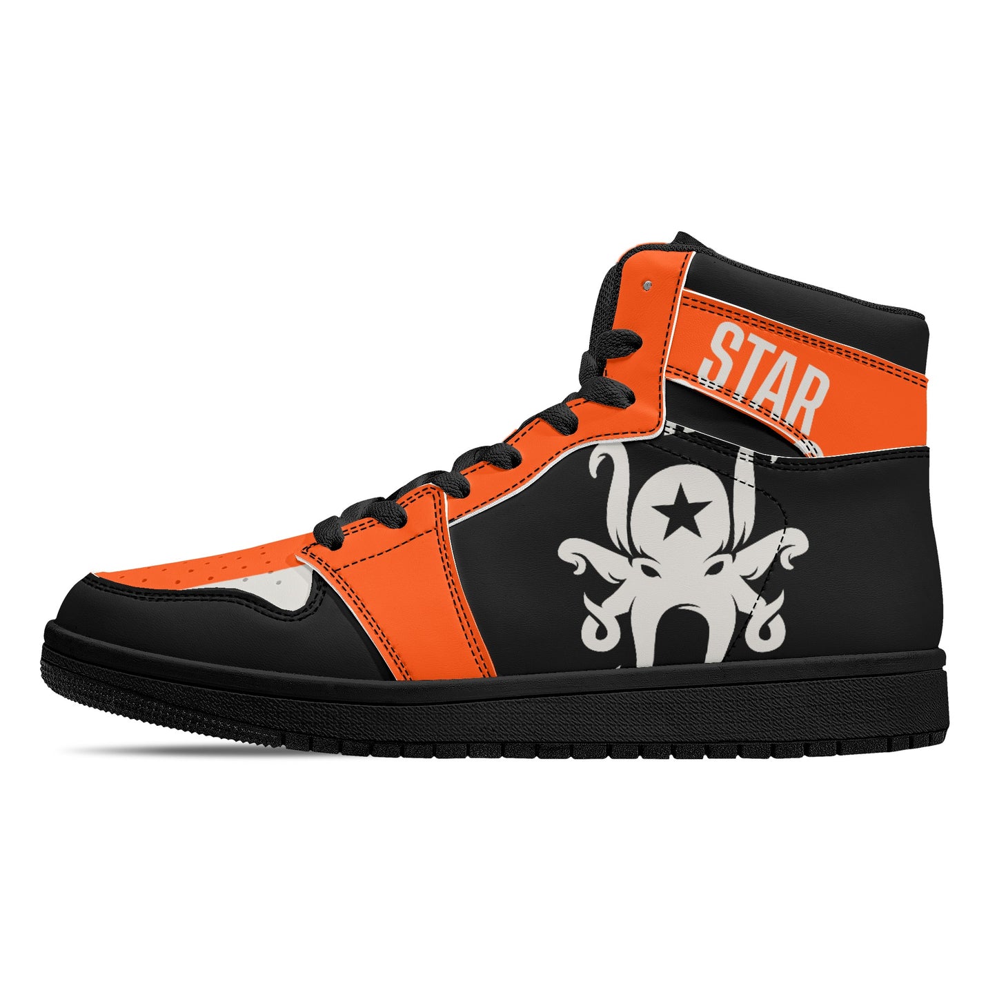 Star Kraken Mens Black/Orange High Top Leather Star Kicks