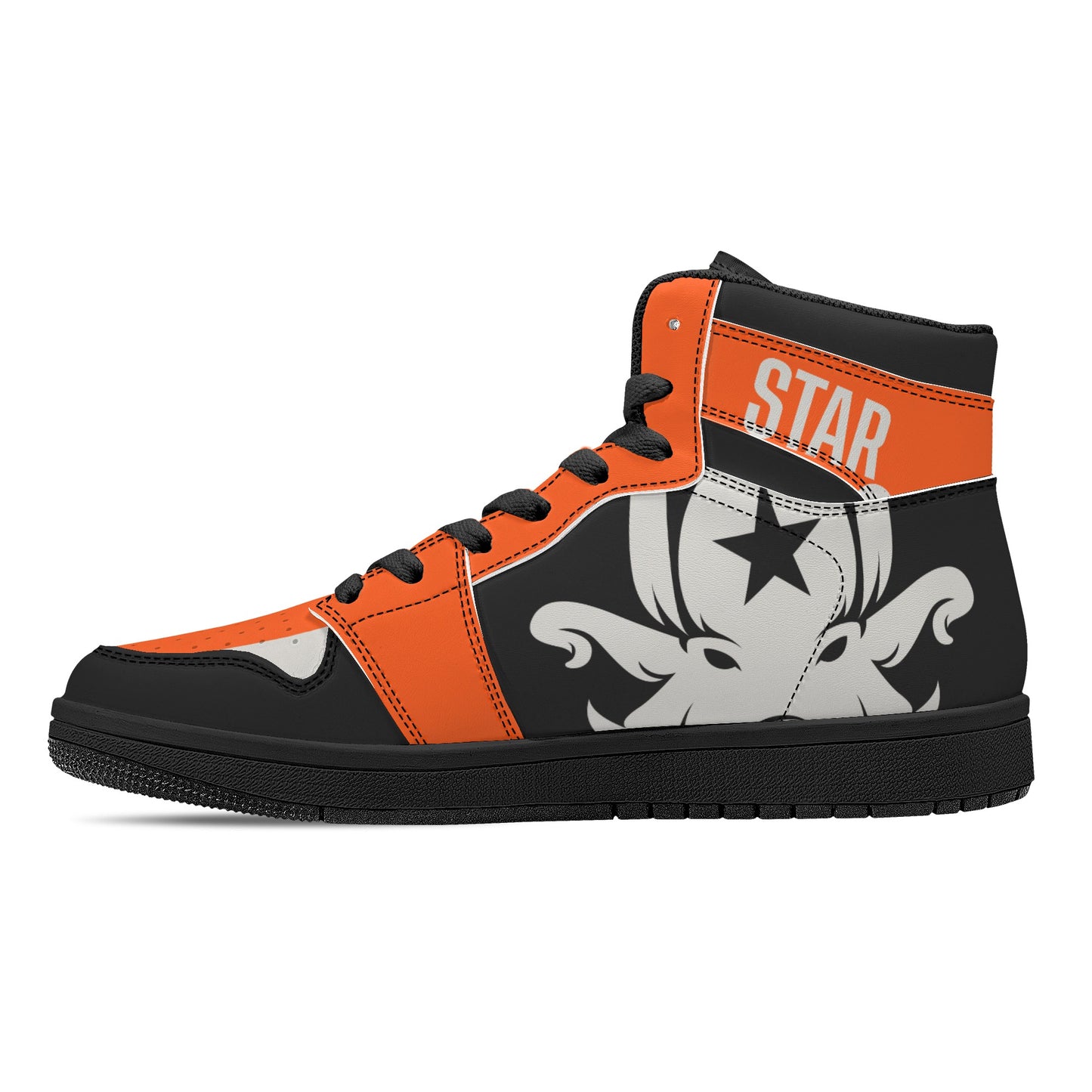 Star Kraken Mens Black/Orange High Top Leather Star Kicks