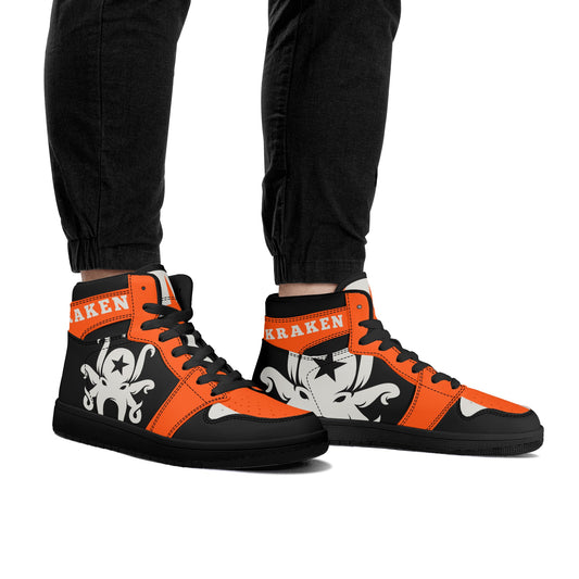 Star Kraken Mens Black/Orange High Top Leather Star Kicks