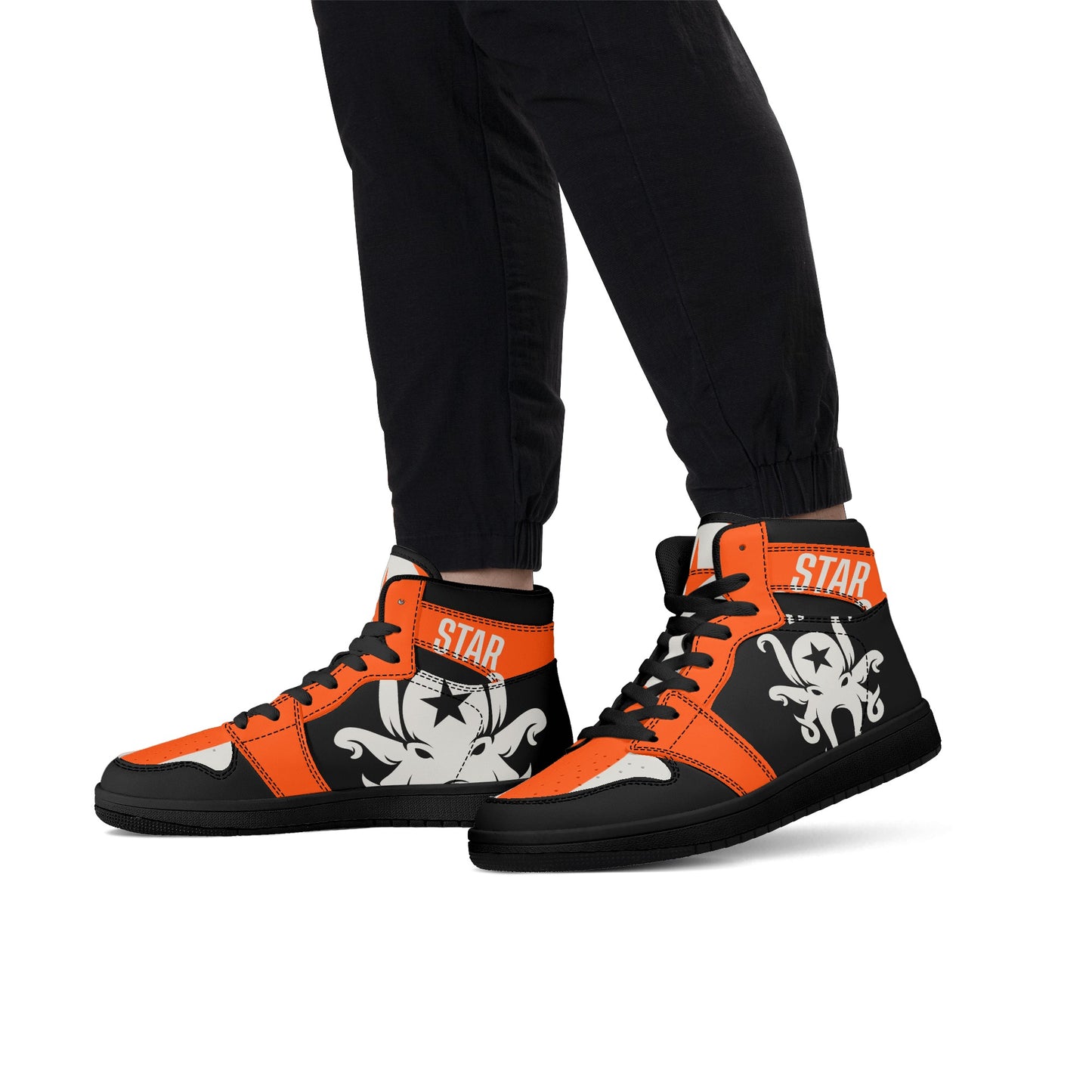 Star Kraken Mens Black/Orange High Top Leather Star Kicks