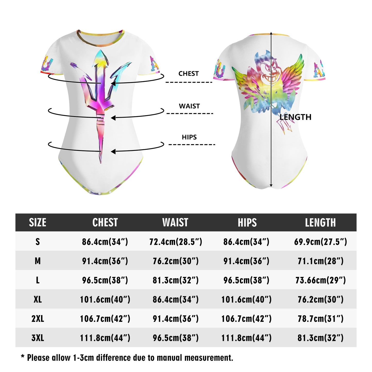 Sun Devil S.O.S Tie -Die White Edition Womens Soft Short Sleeve Bodysuit