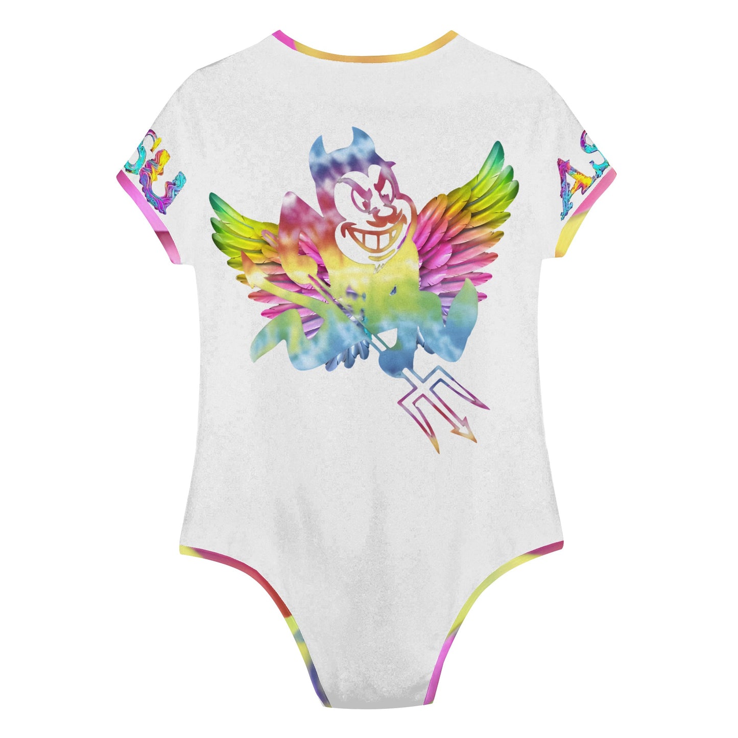 Sun Devil S.O.S Tie -Die White Edition Womens Soft Short Sleeve Bodysuit