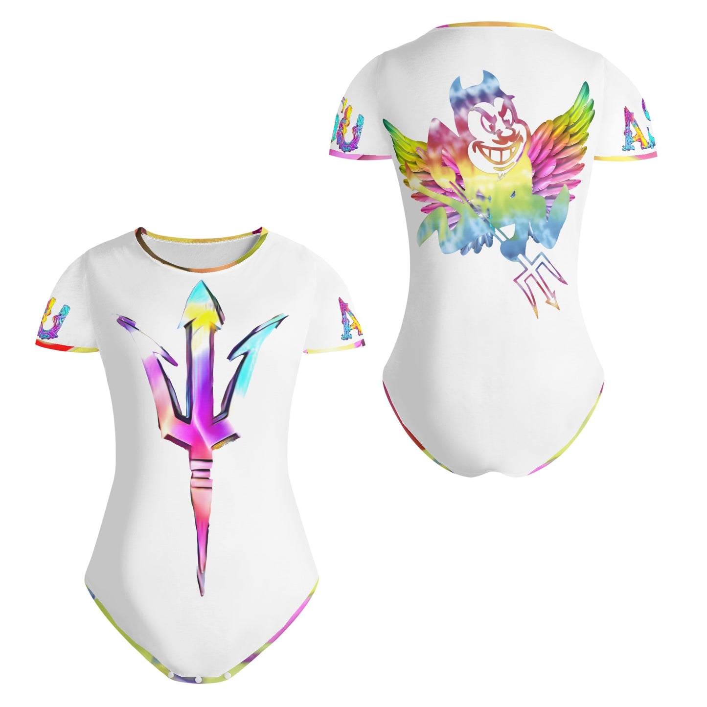 Sun Devil S.O.S Tie -Die White Edition Womens Soft Short Sleeve Bodysuit