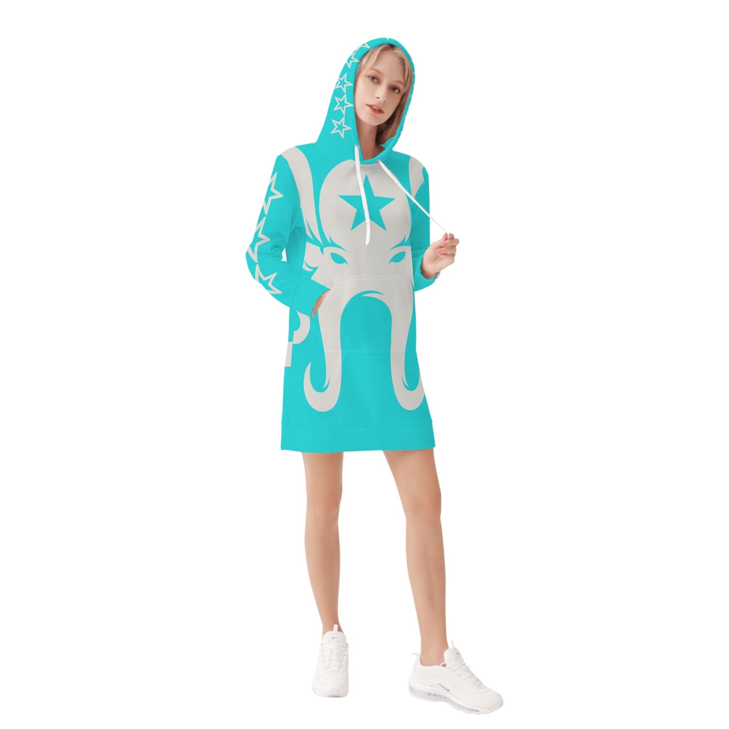 Star Kraken Womens Turquoise Hoodie Dress