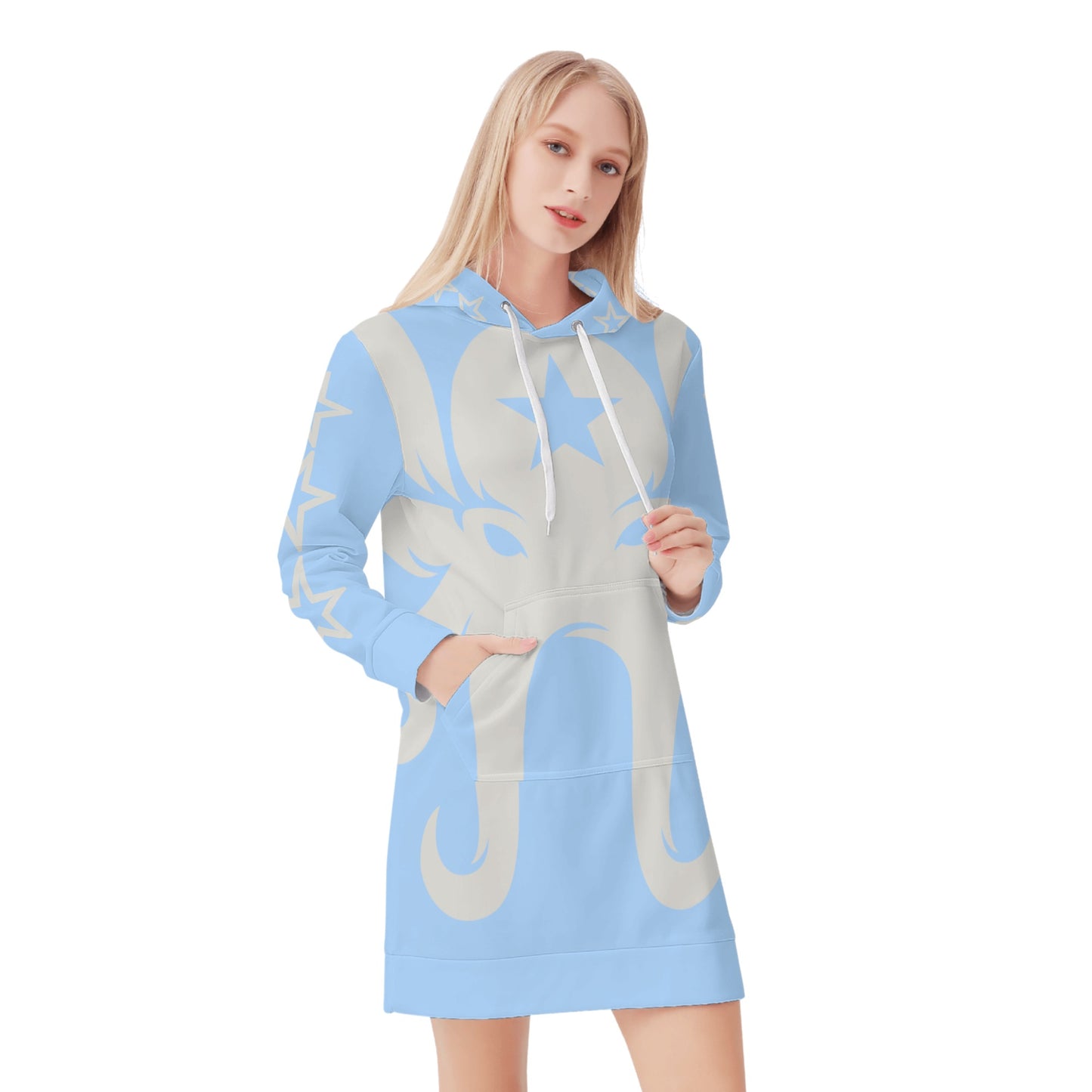 Star Kraken Womens Sky Blue Hoodie Dress