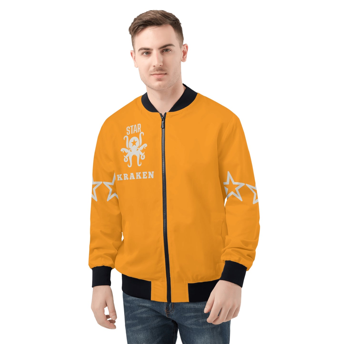 Star Kraken Mens Orange Zip Up Jacket